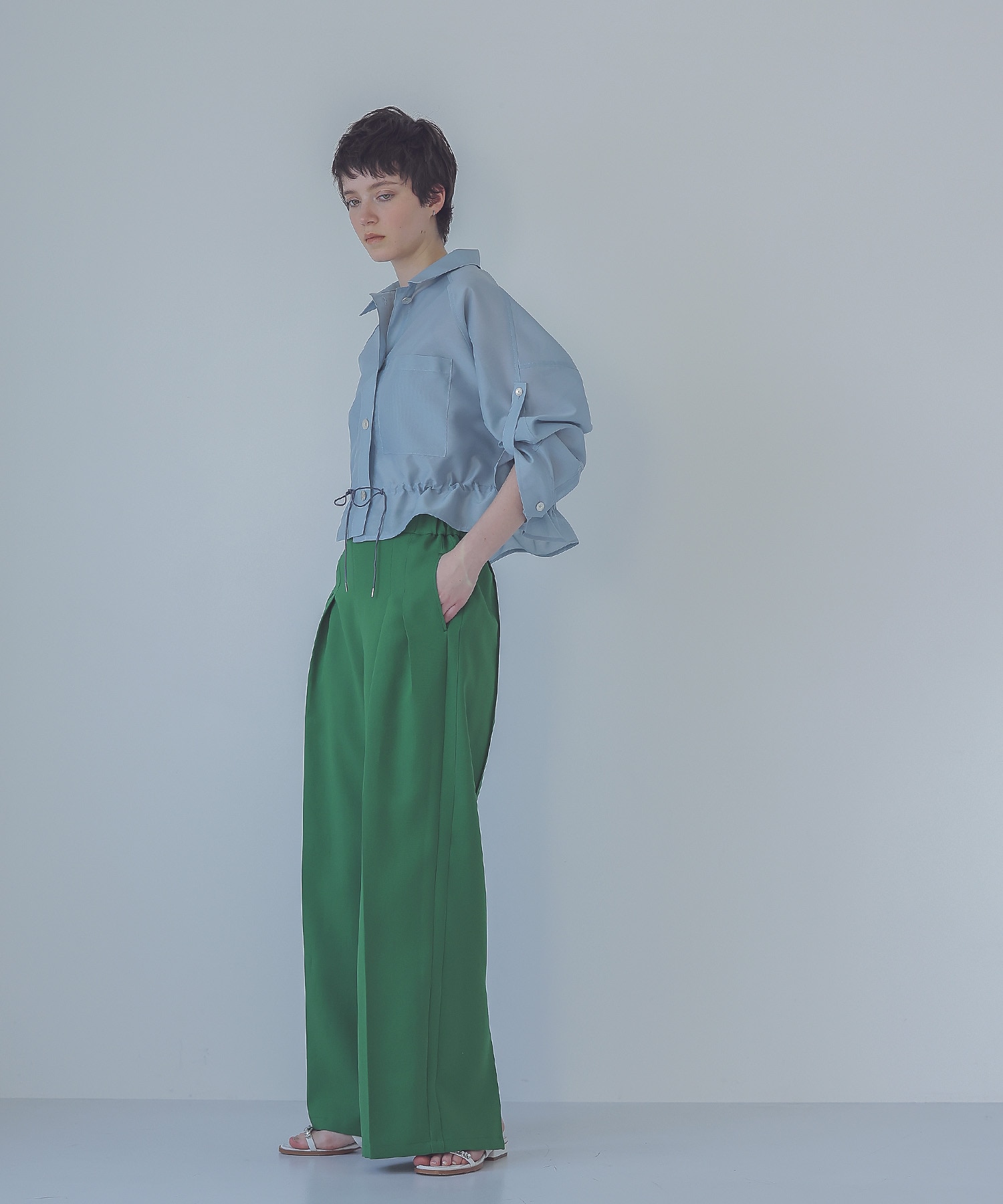 double tuck taut fabric wide pants