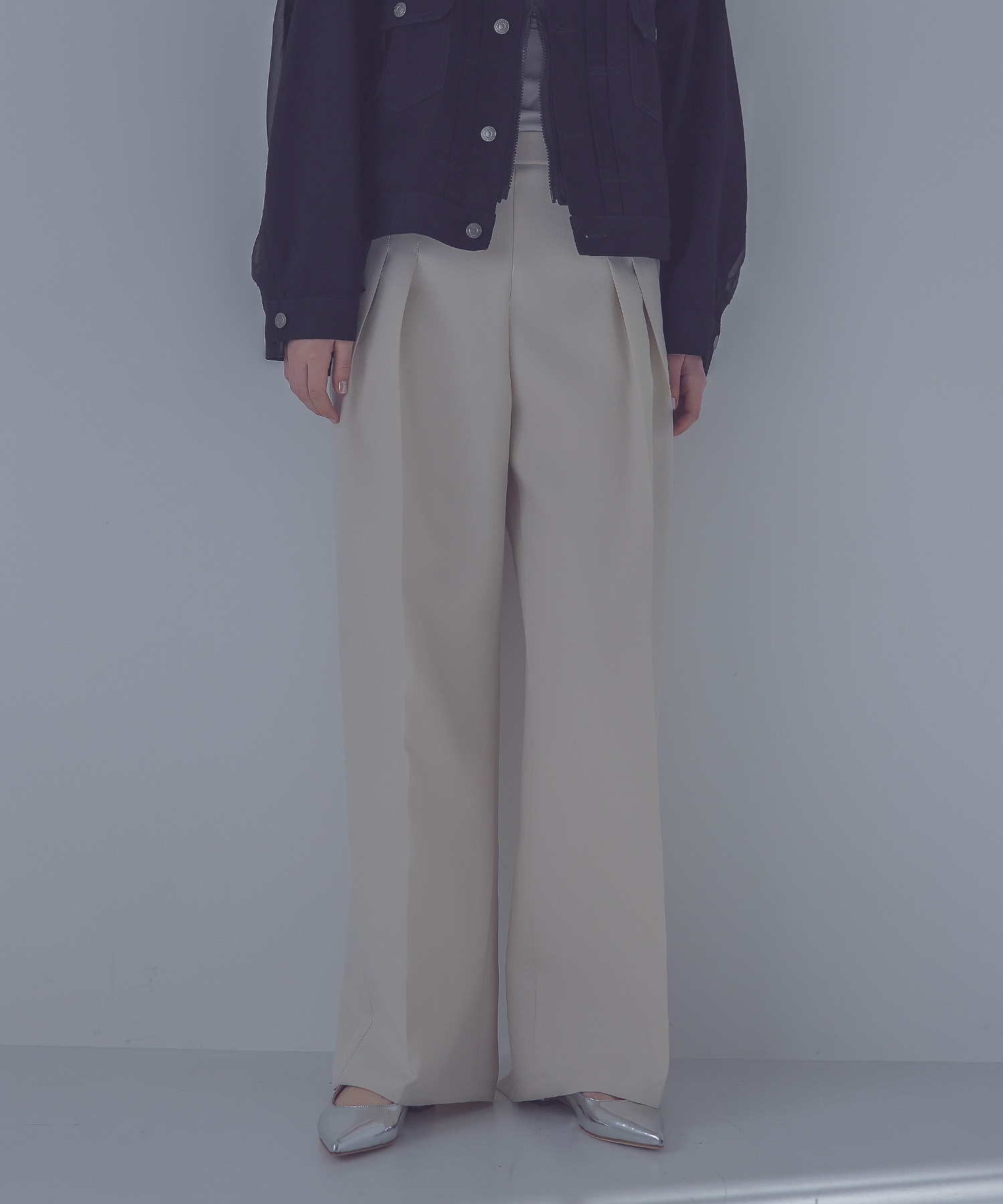 double tuck taut fabric wide pants