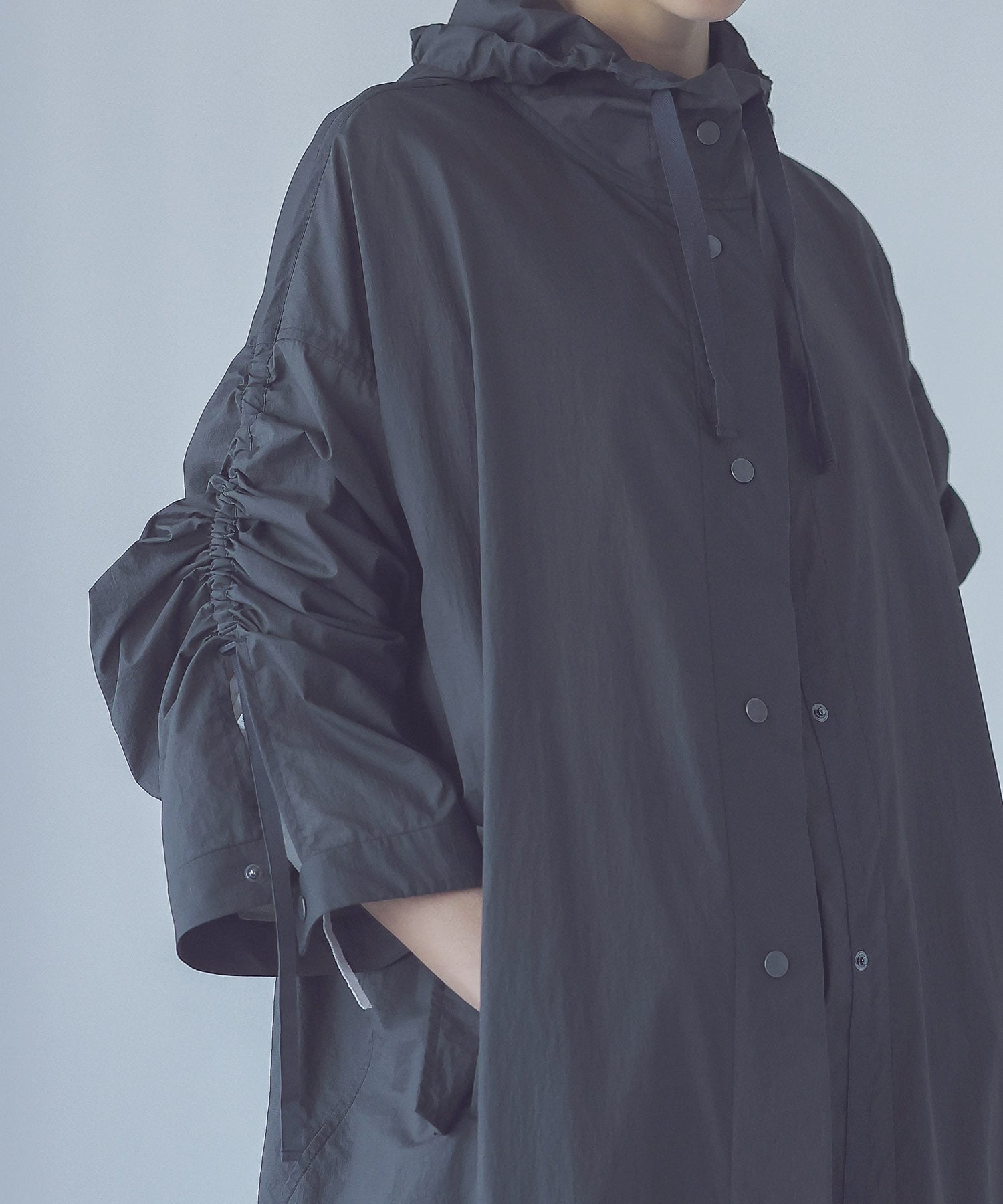 nylon sheer shirring adjust sleeve coat