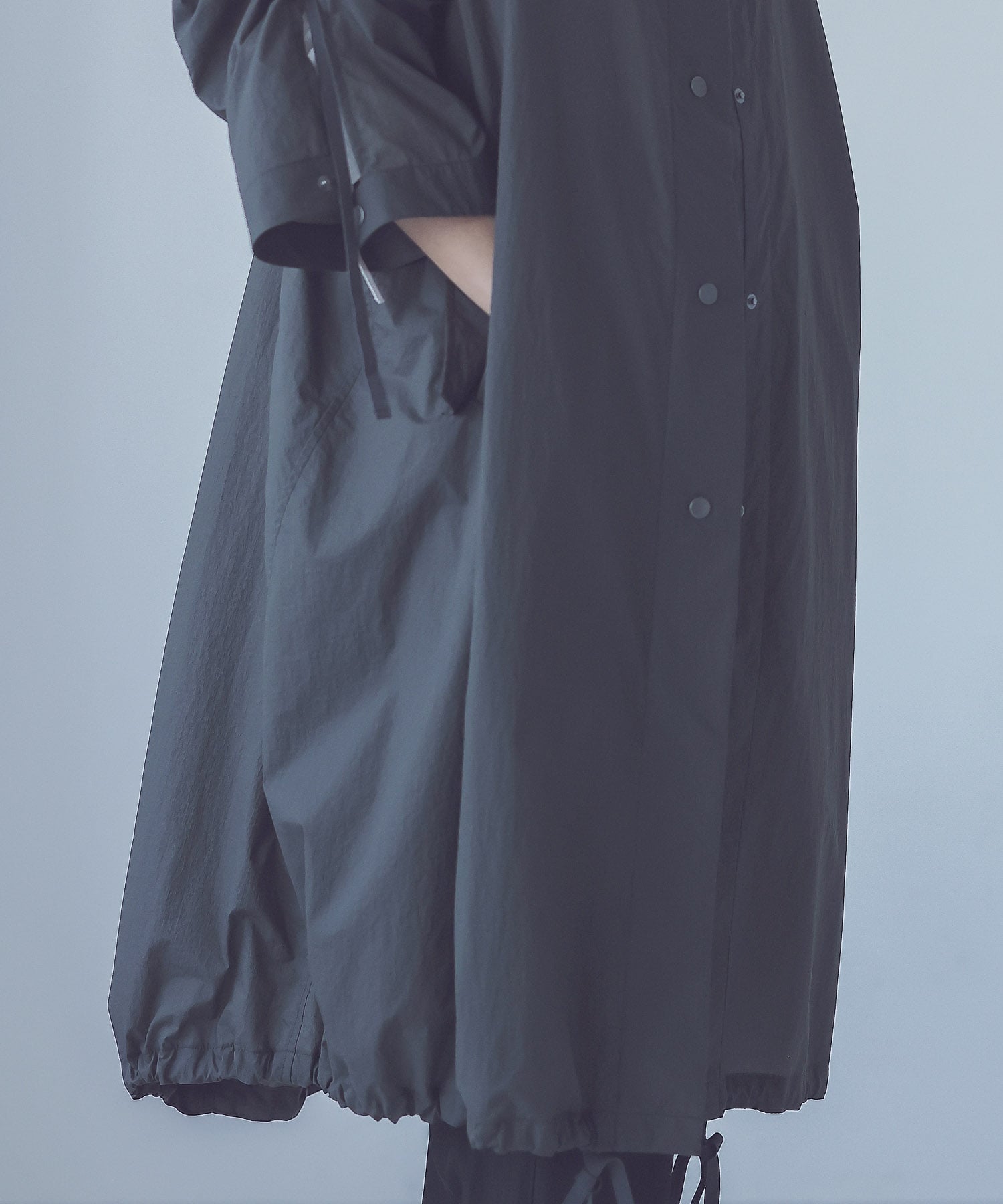 nylon sheer shirring adjust sleeve coat