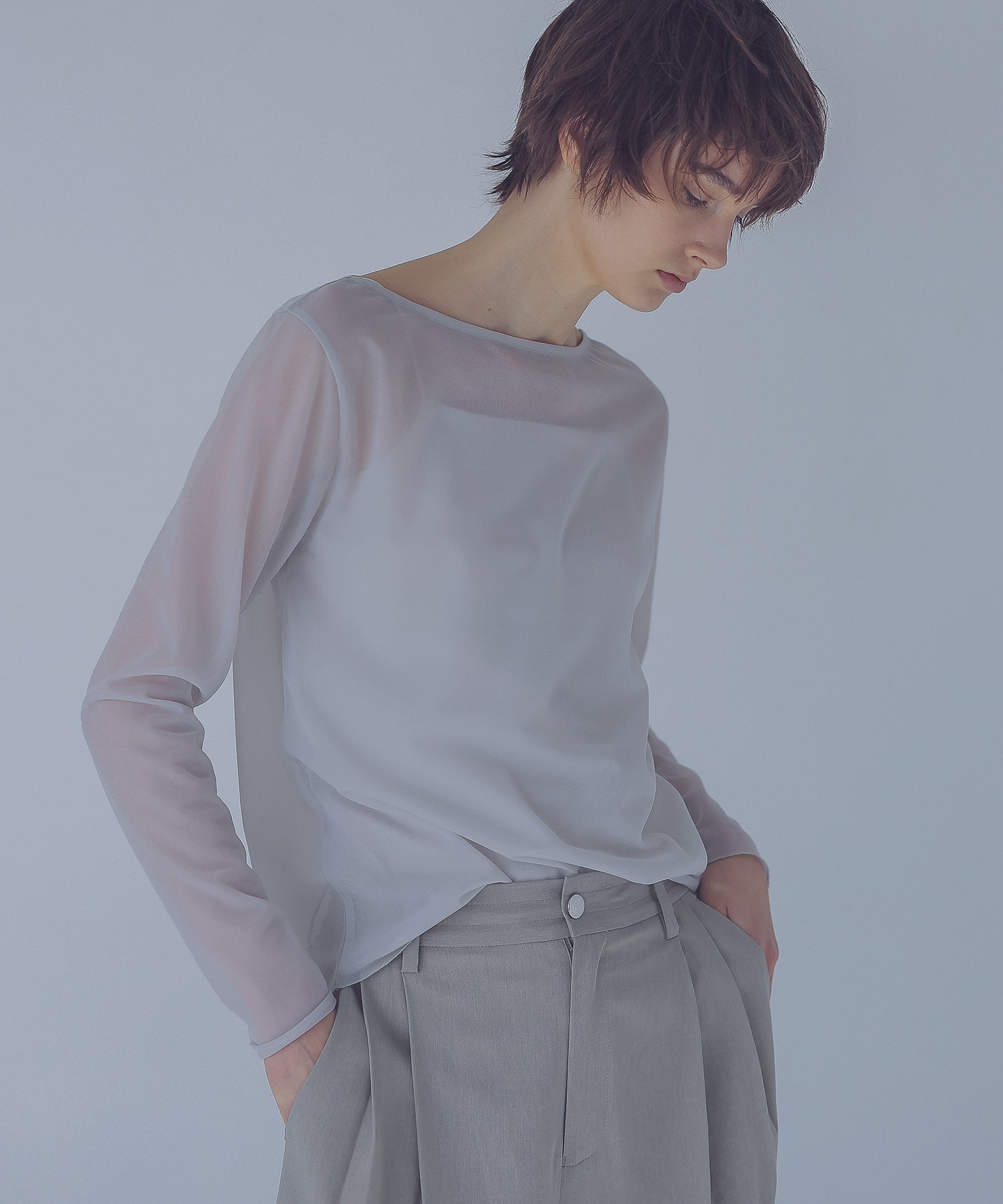 tricot organdy sheer long tee