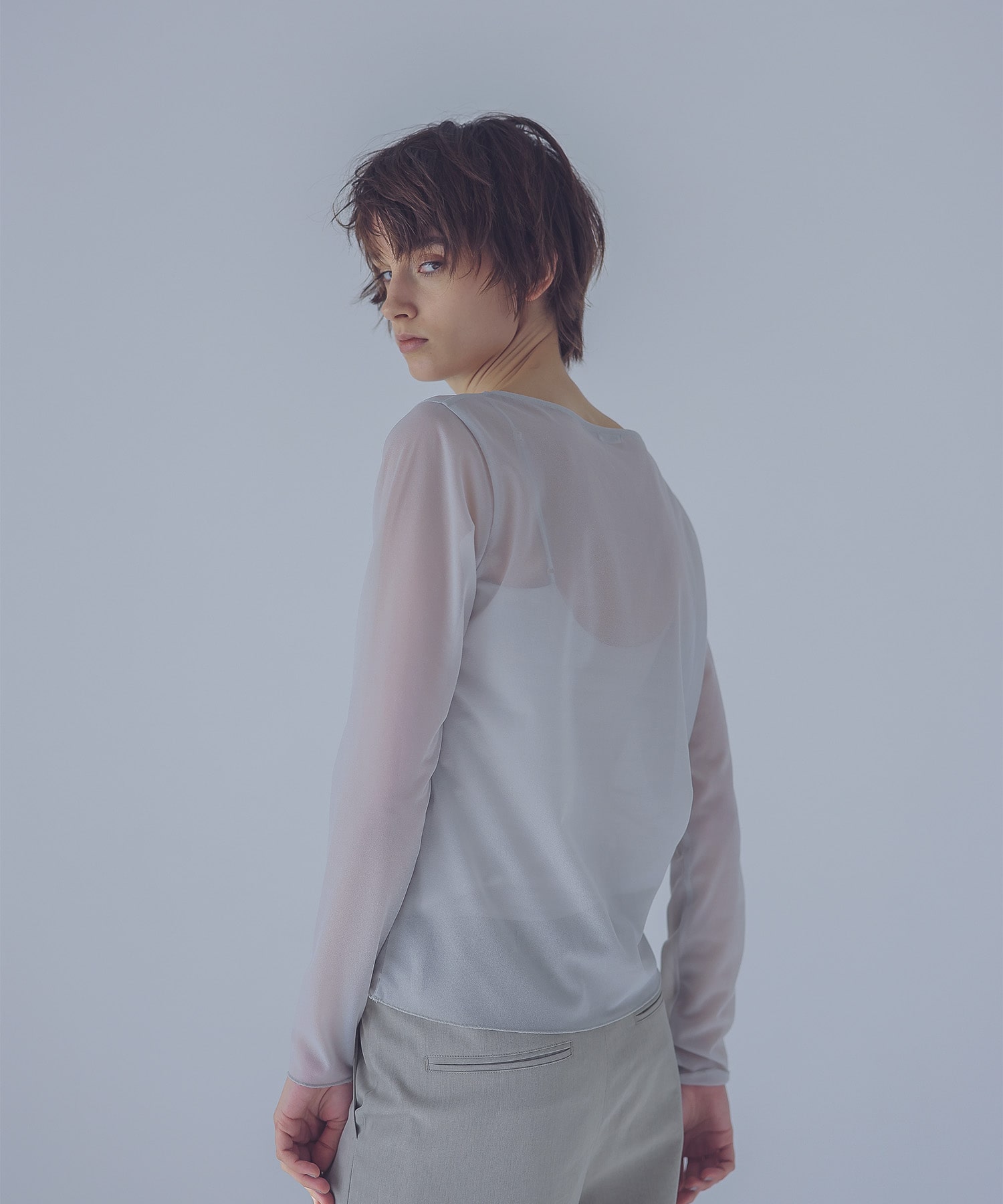 tricot organdy sheer long tee