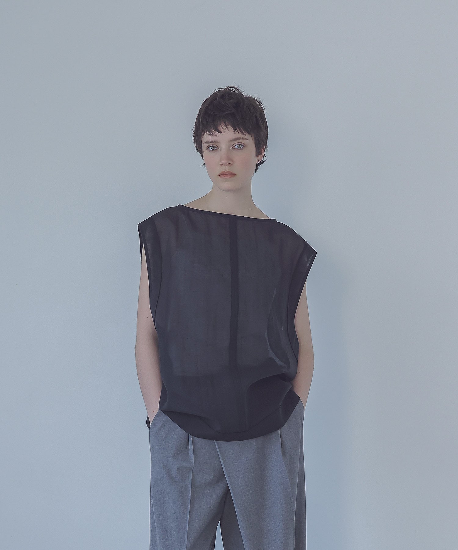 sheer organdy construct blouse