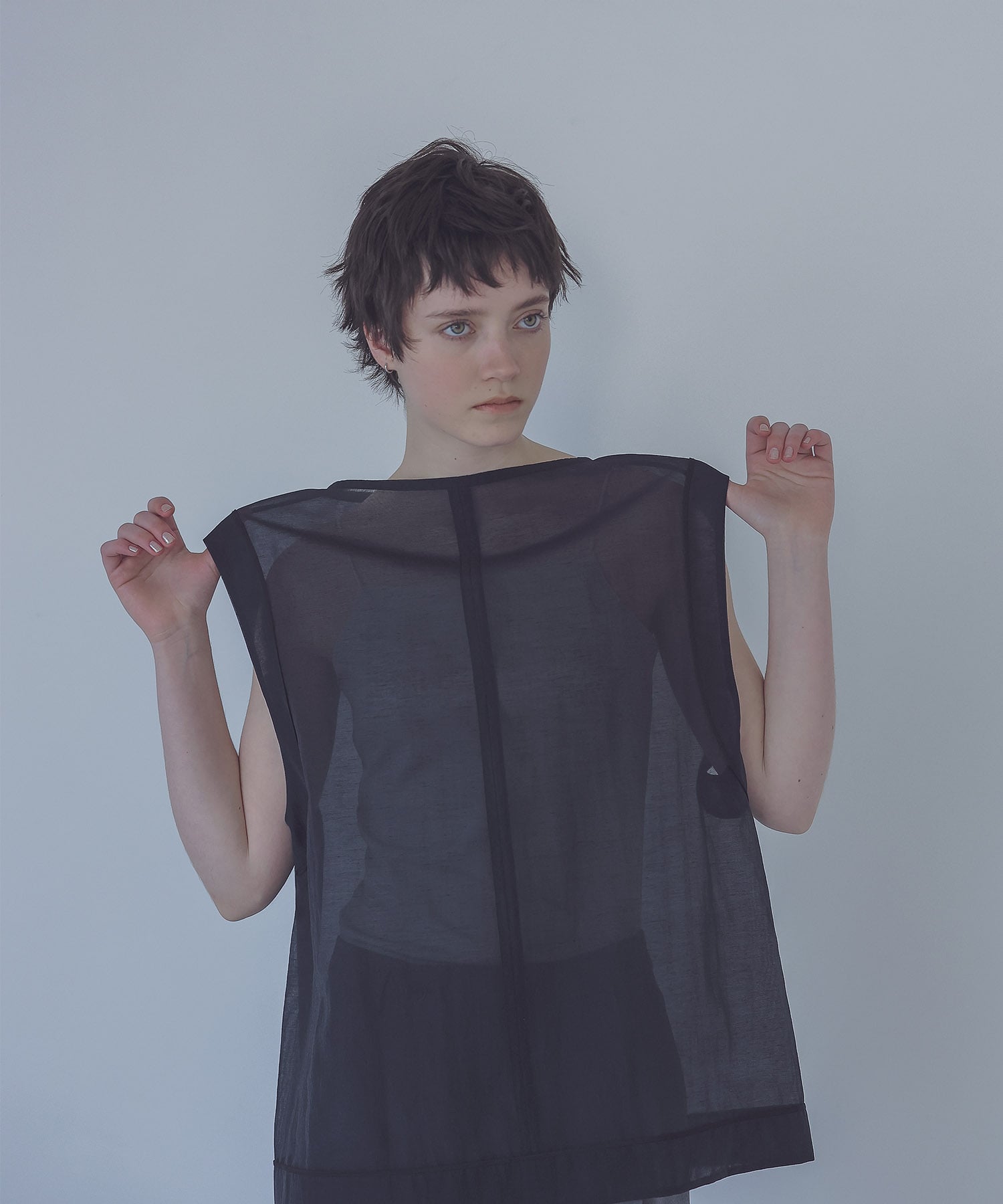 sheer organdy construct blouse