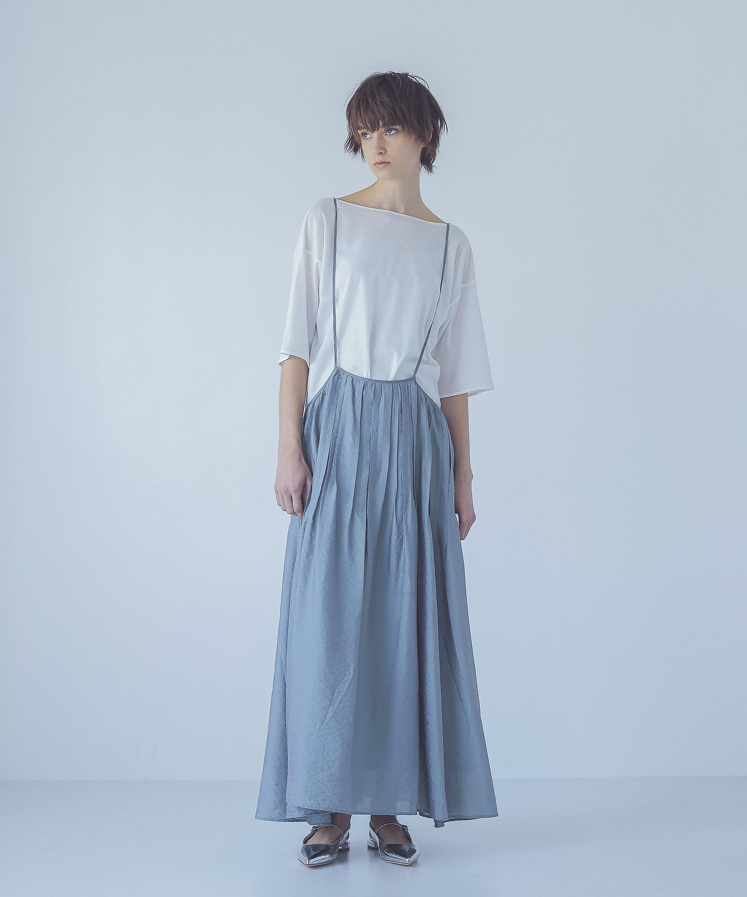 tuck gather strap adjustment dress