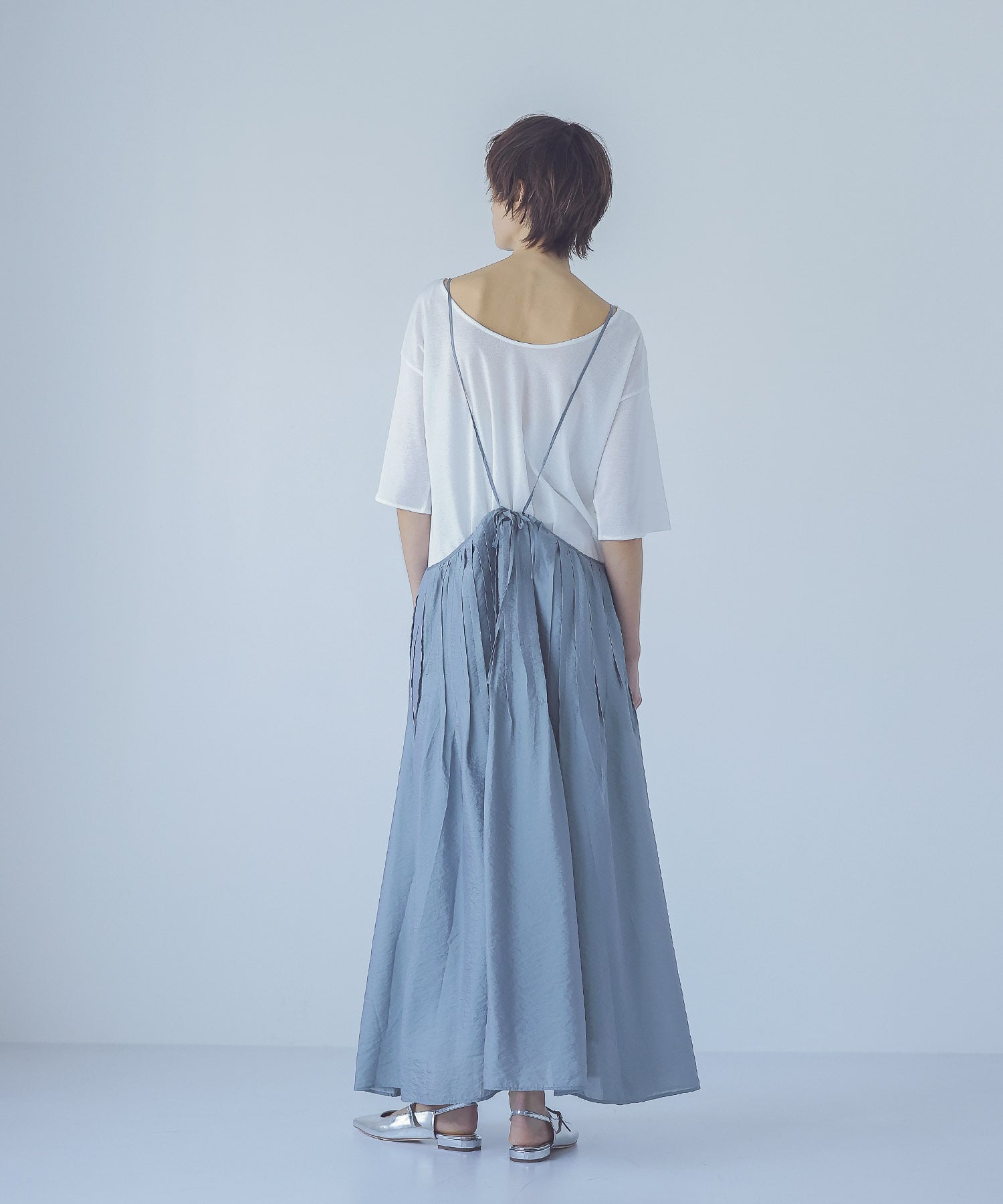 tuck gather strap adjustment dress