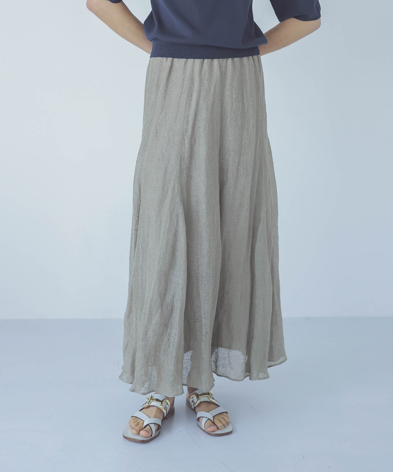 hand wrinkles sheer linen flare skirt