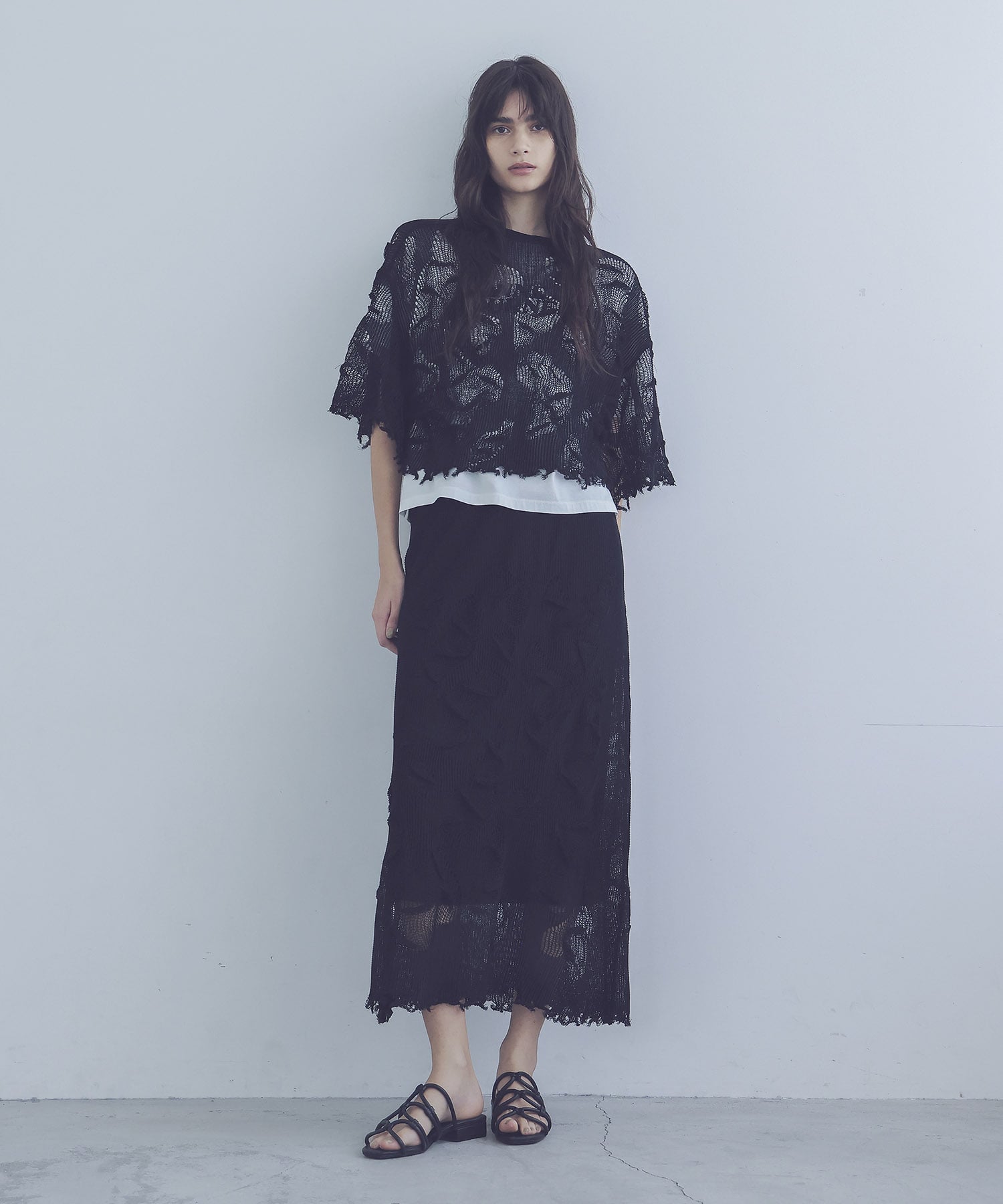 texture narrow knit skirt