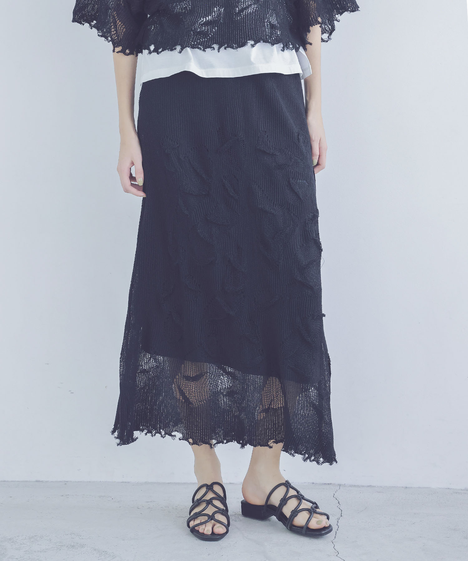 texture narrow knit skirt