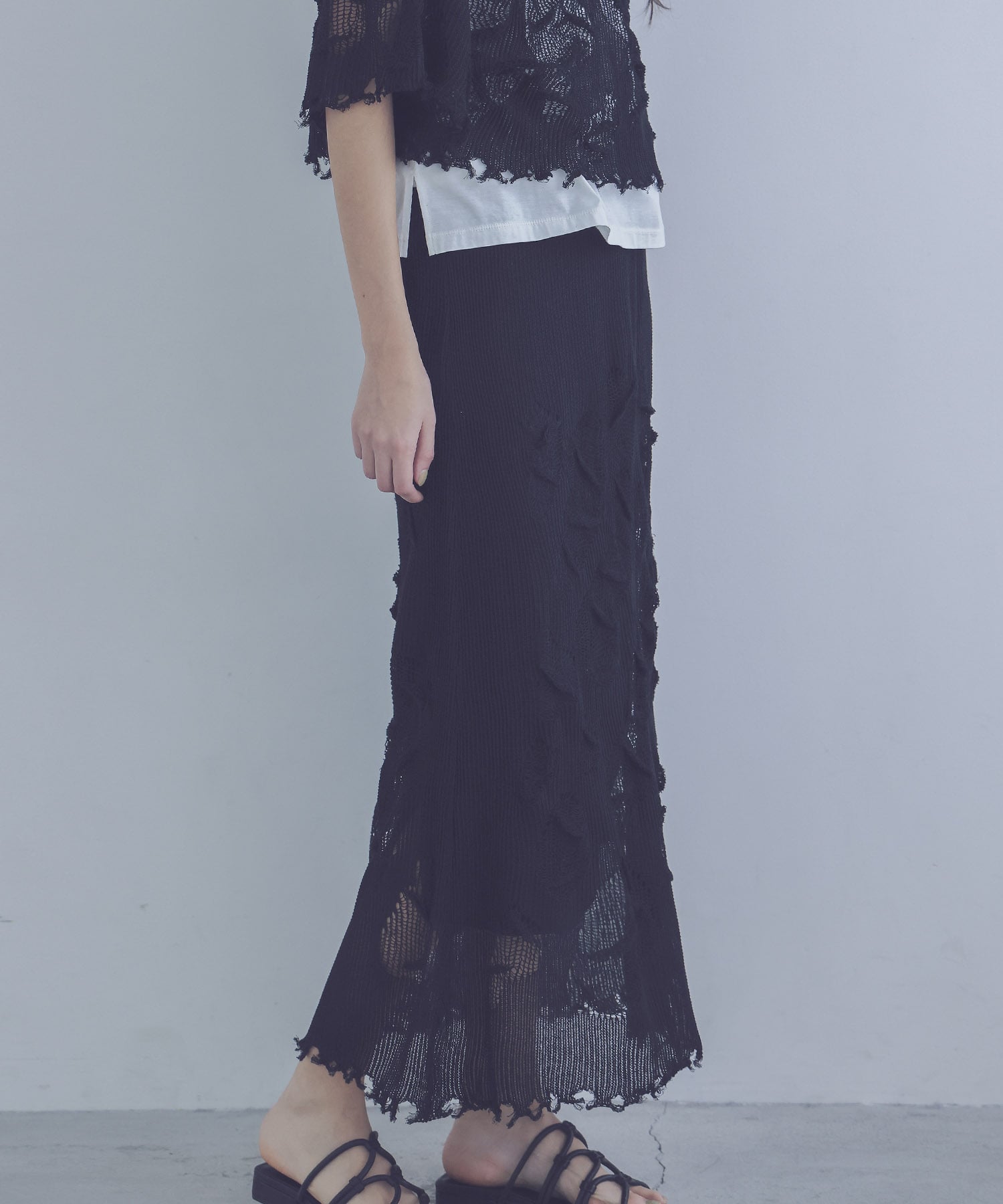 texture narrow knit skirt