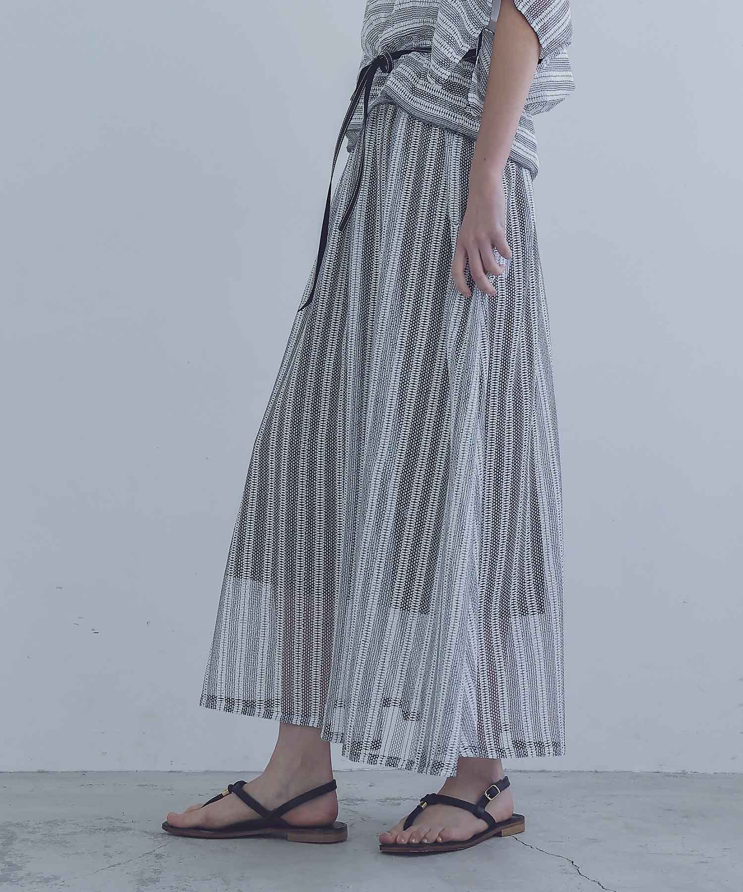 sheer mesh border flare skirt