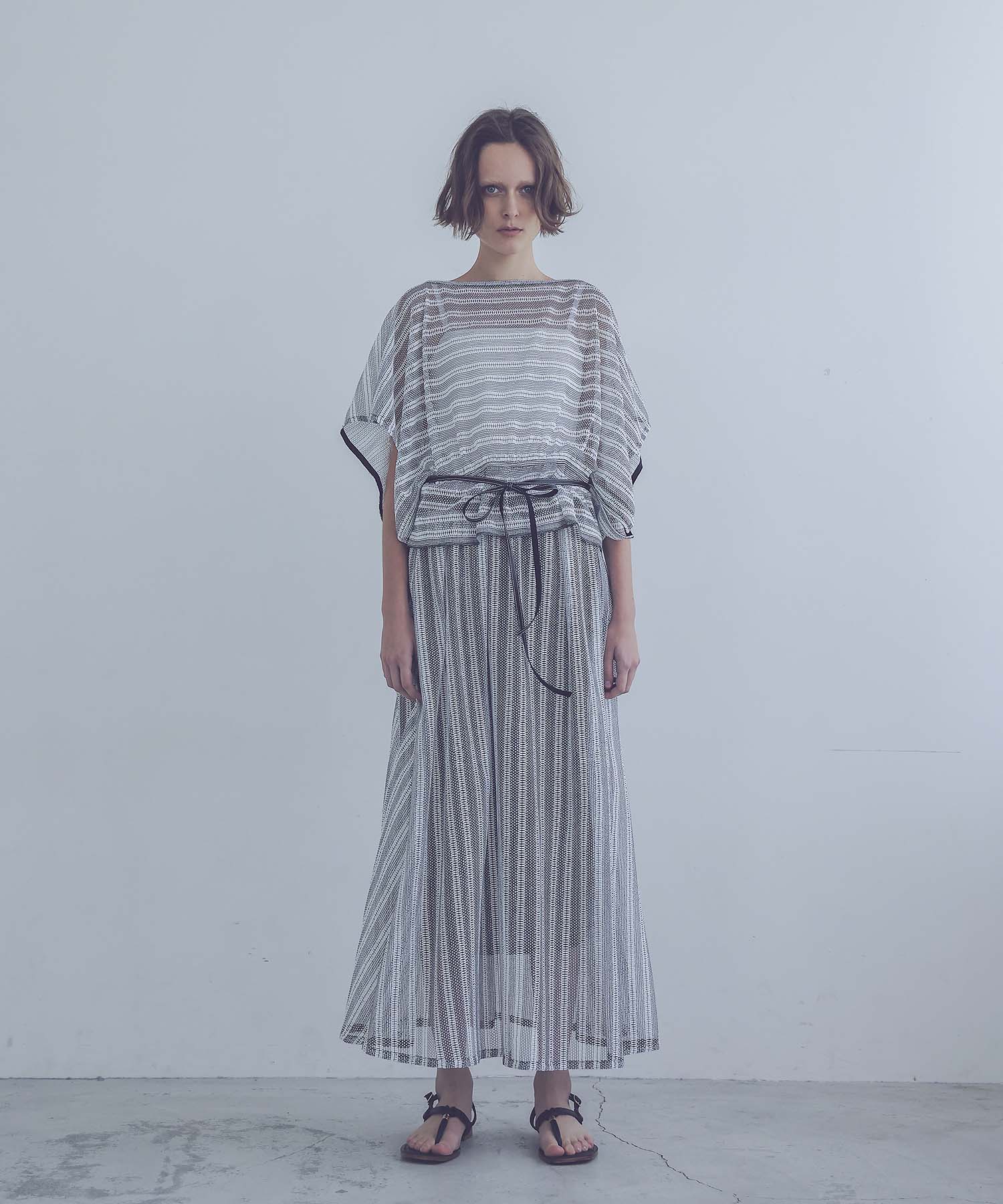 sheer mesh border flare skirt