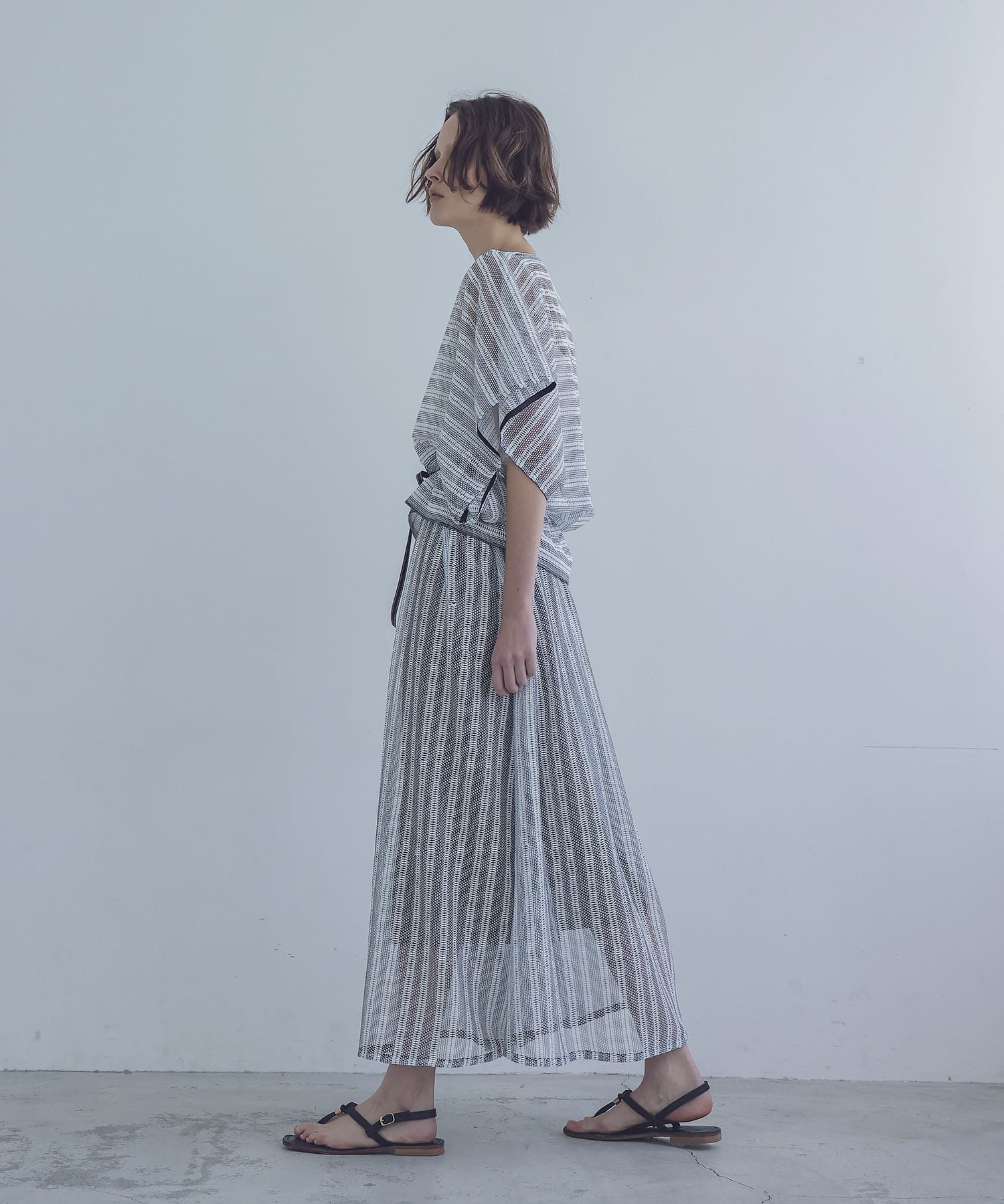 sheer mesh border flare skirt