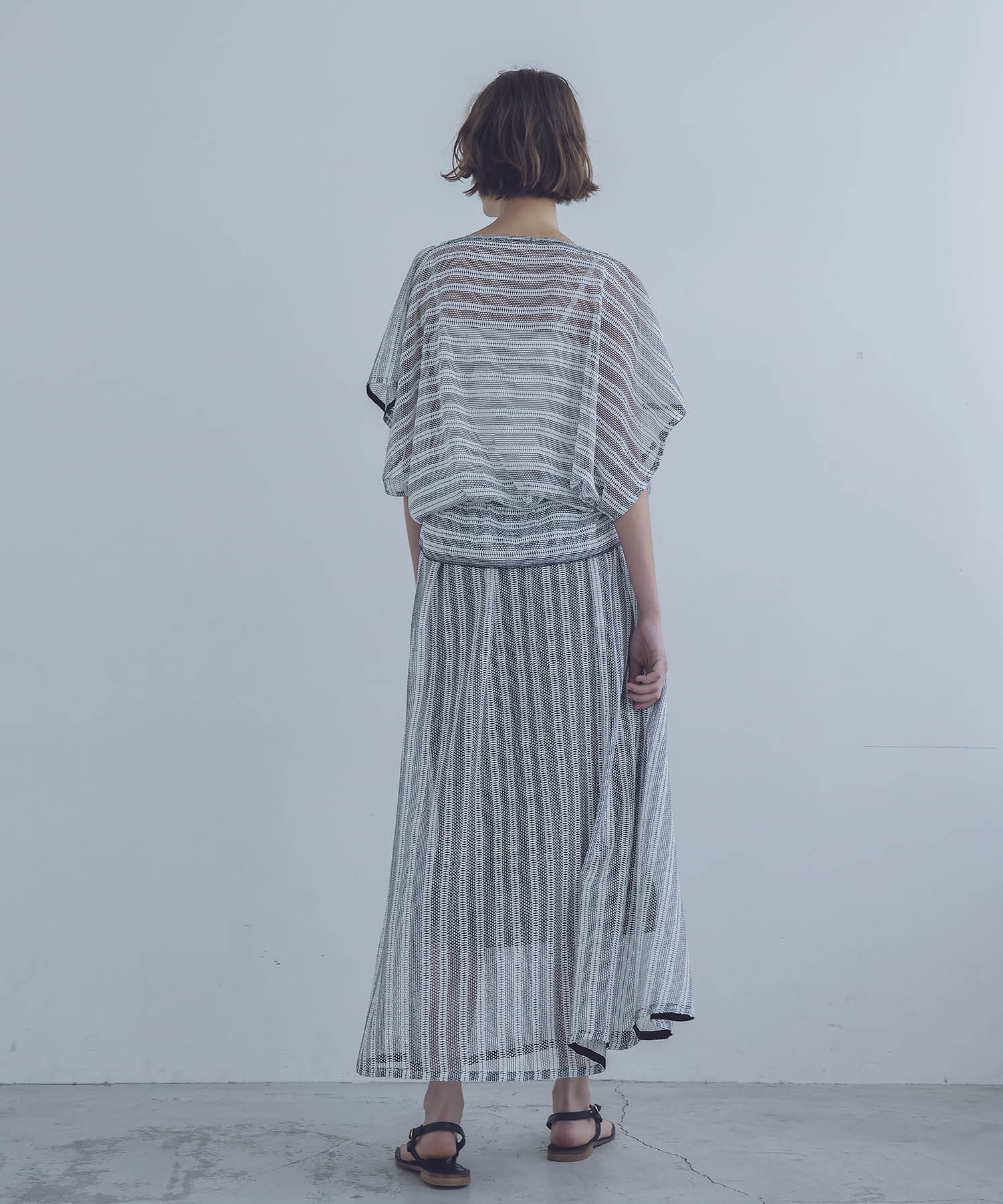 sheer mesh border flare skirt