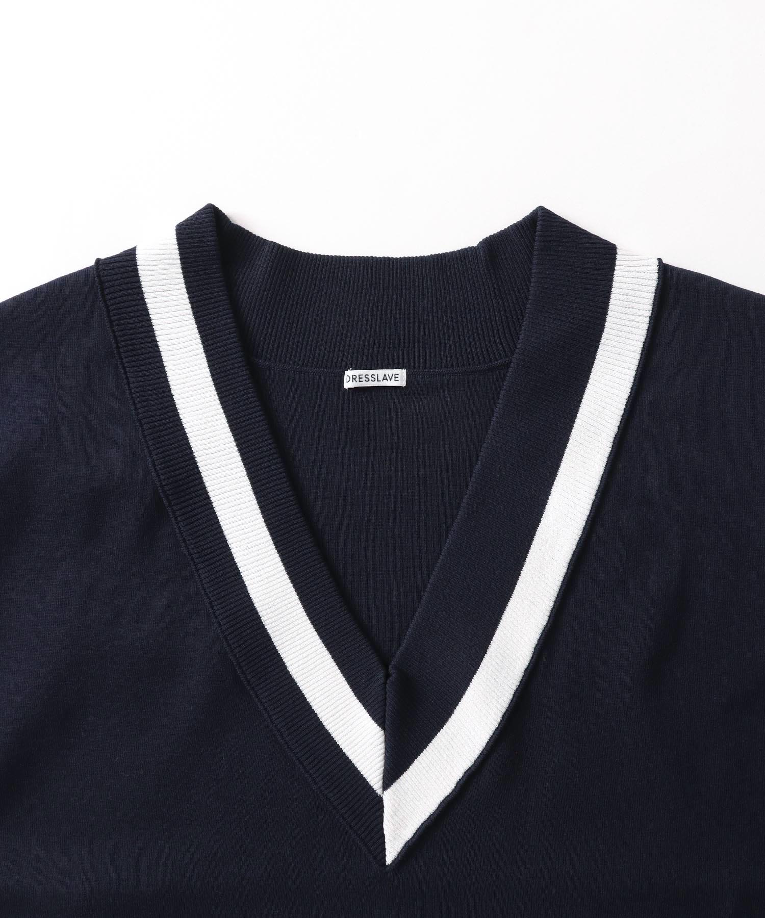white line V neck vest