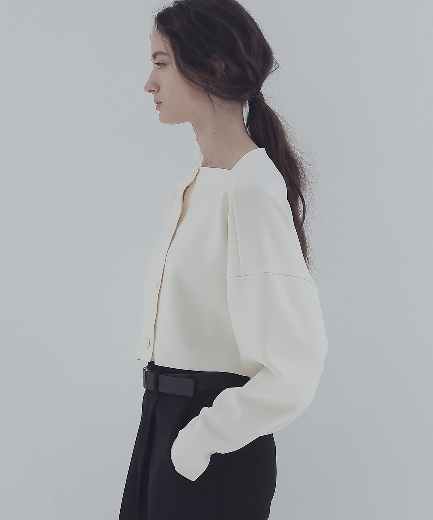 high gauge knit bonding midrif jacket