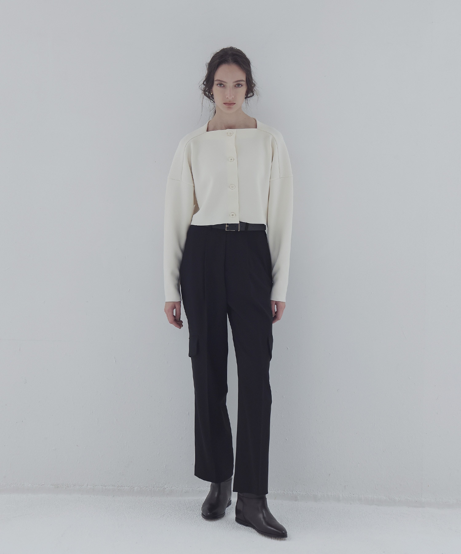 high gauge knit bonding midrif jacket