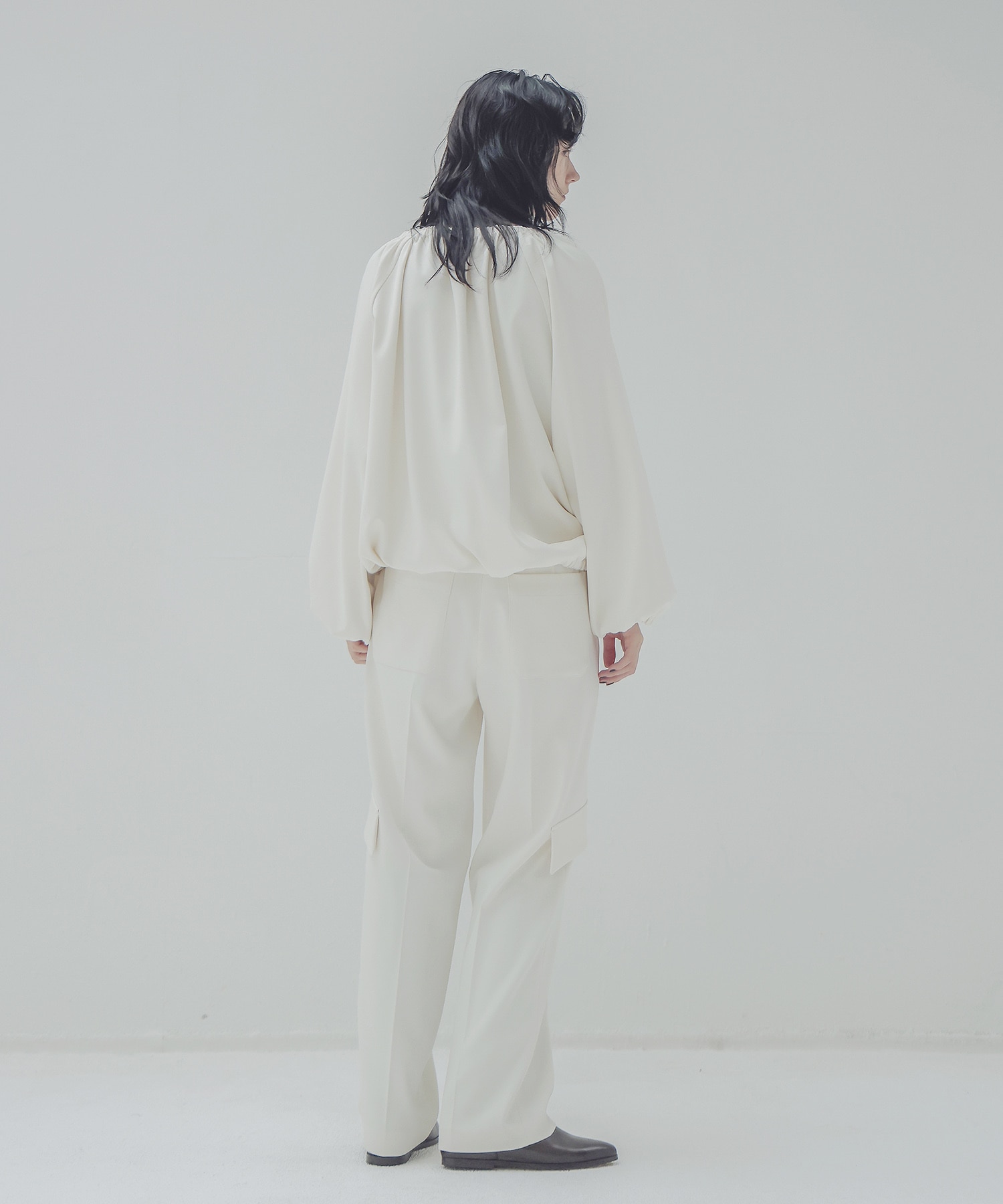 back peach shirring blouse