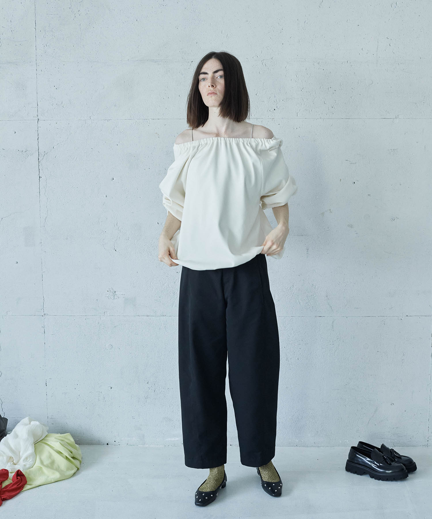 back peach shirring blouse