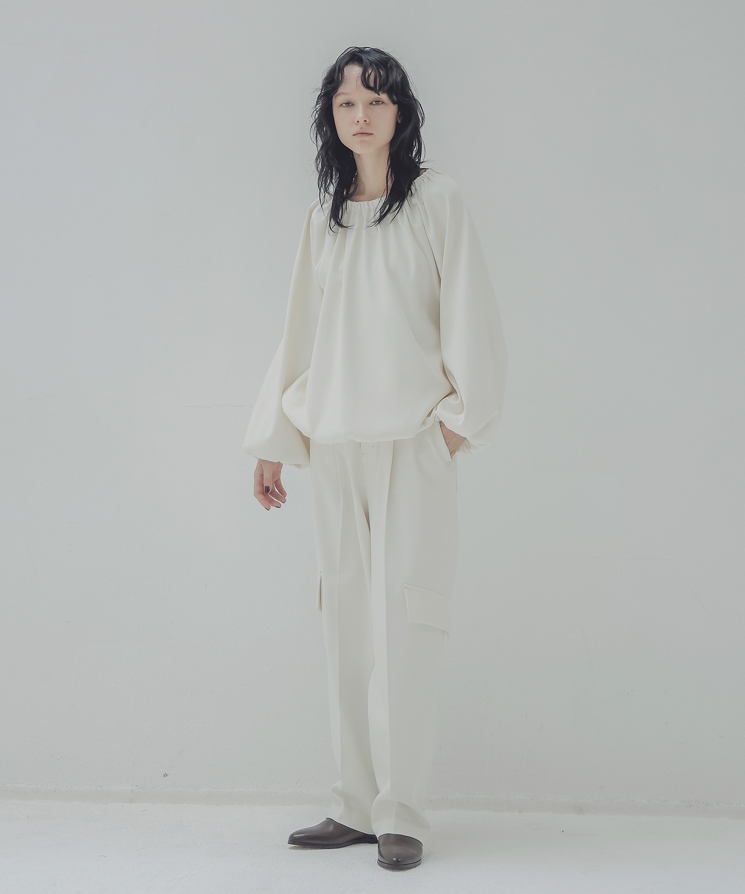 back peach shirring blouse