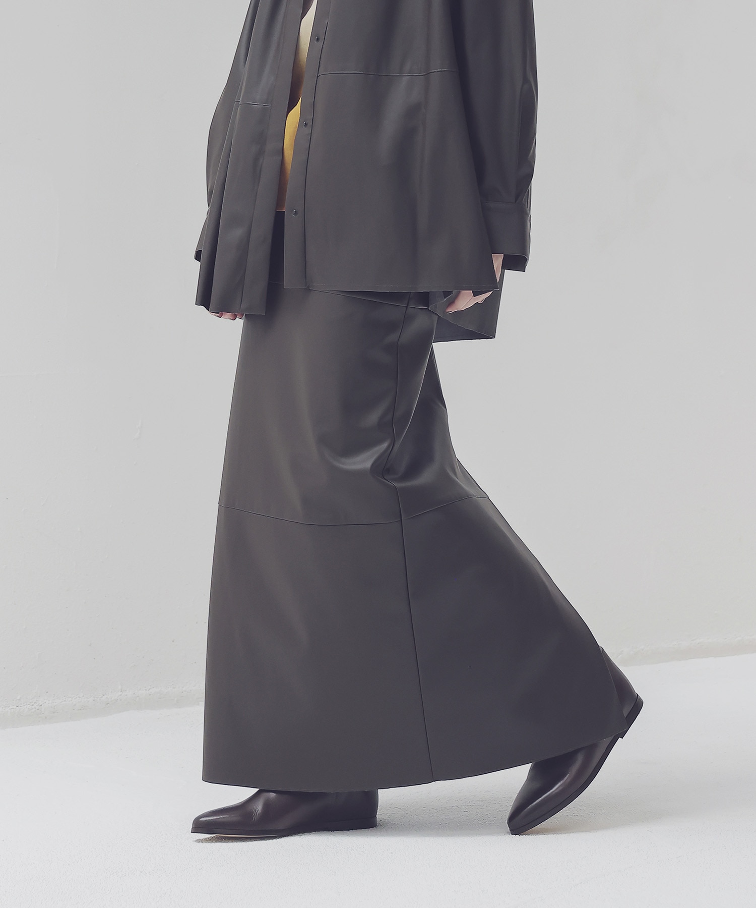 supple stretch leather floor length skirt