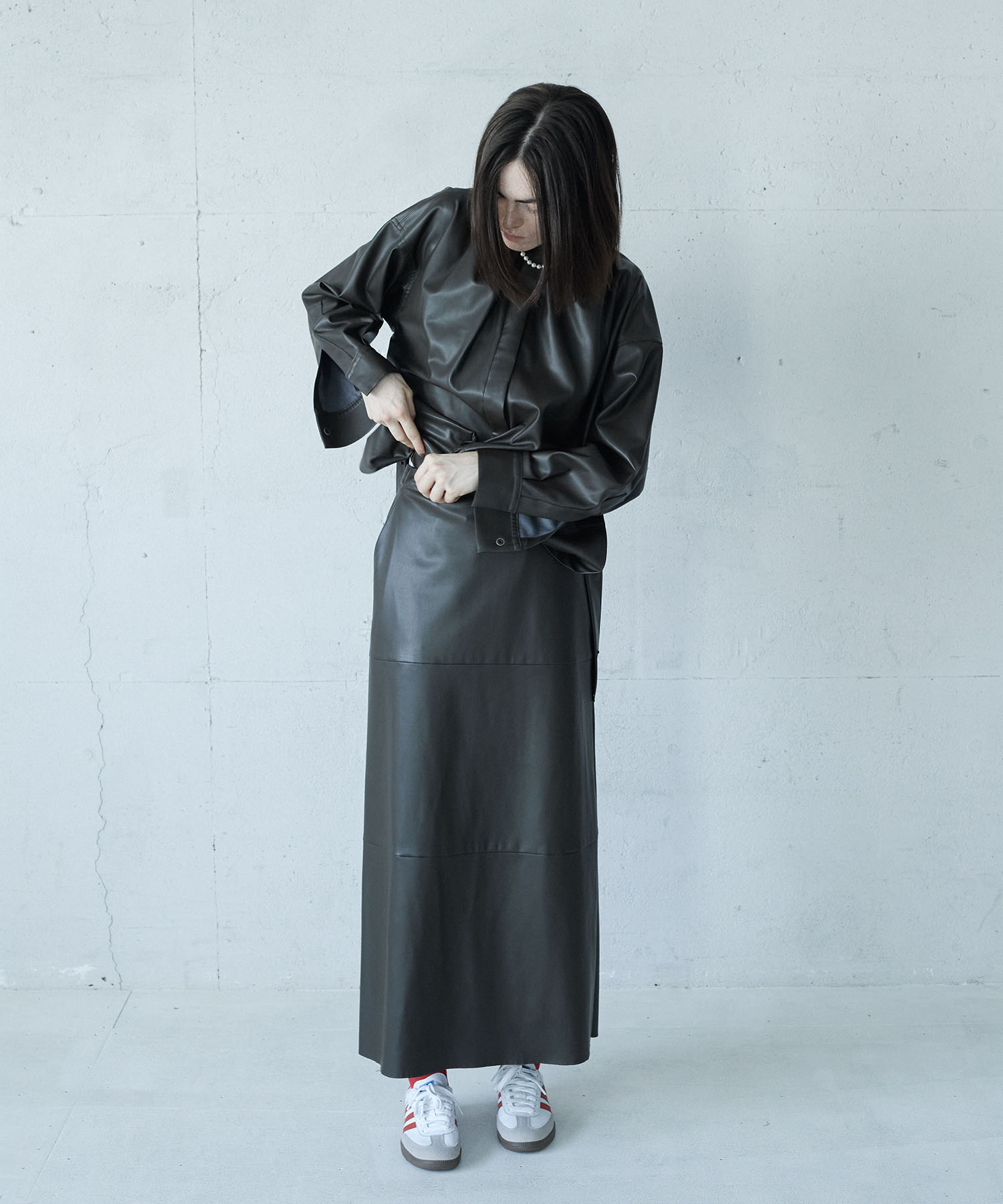 supple stretch leather floor length skirt