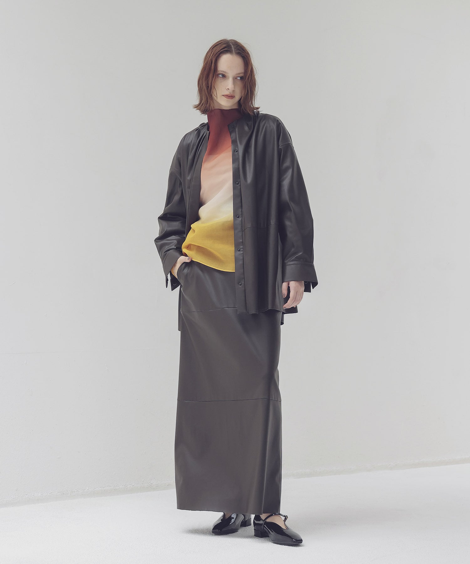 supple stretch leather floor length skirt