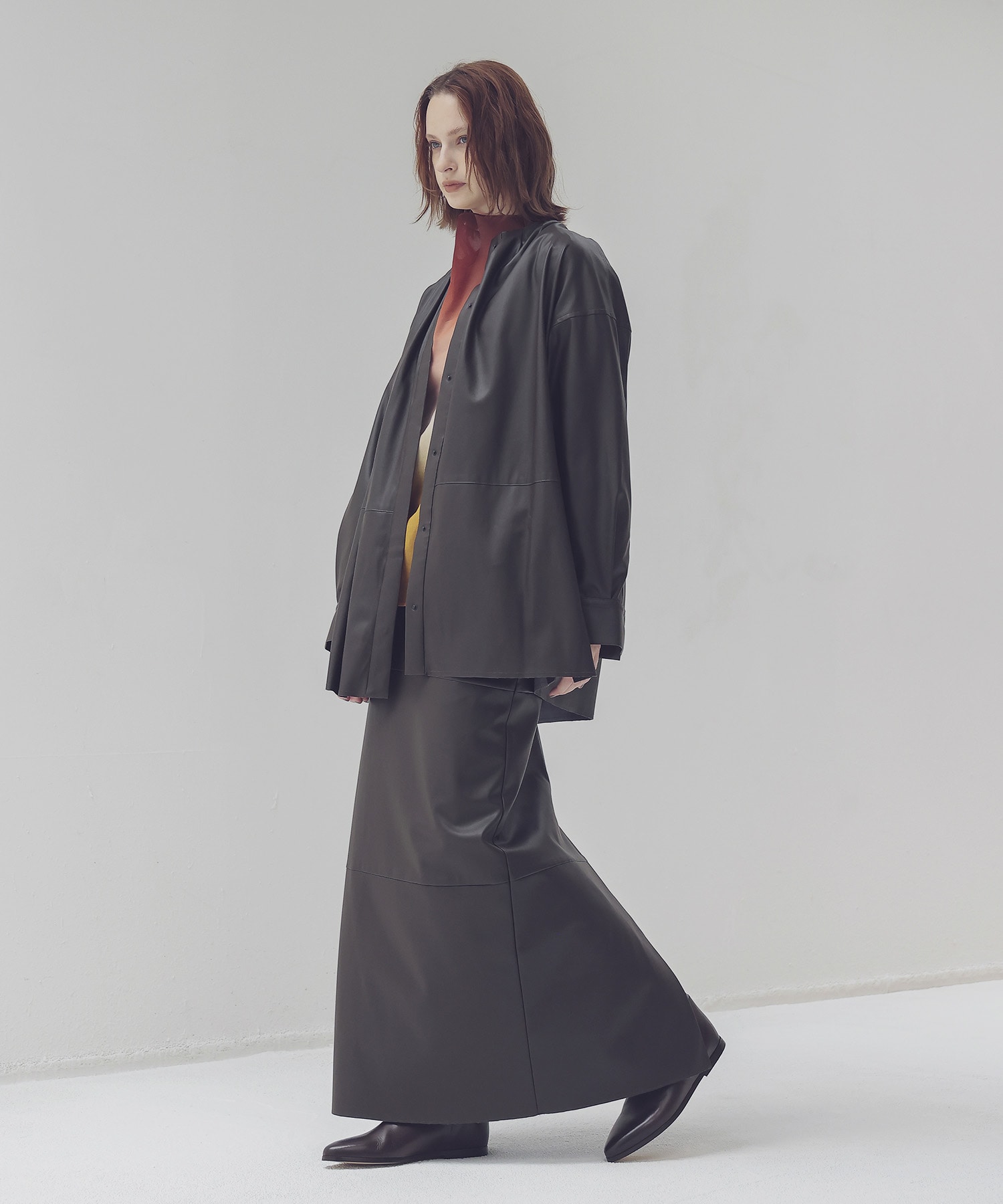 supple stretch leather floor length skirt