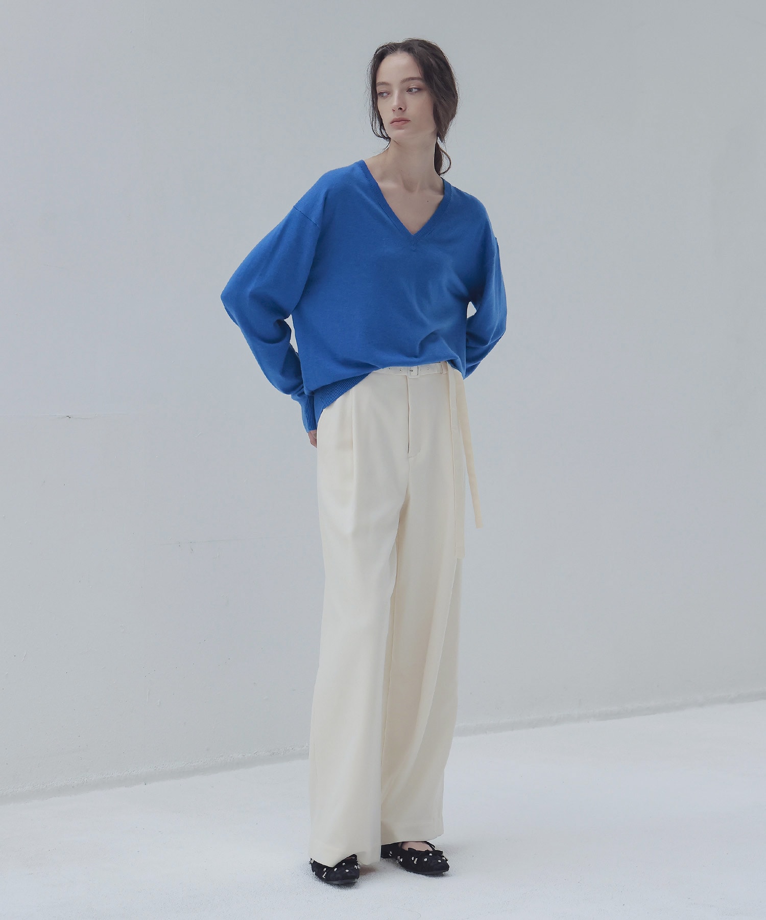 W loop one tuck wide pants