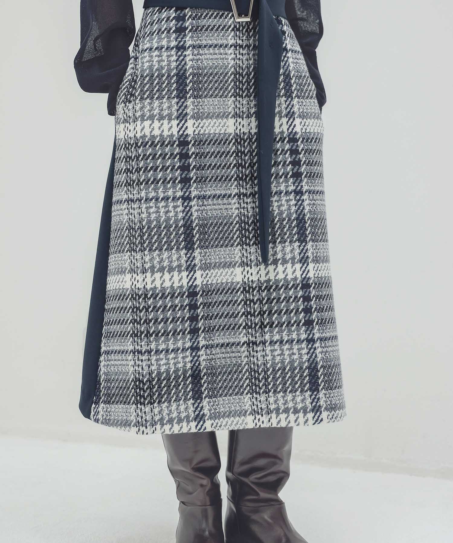 tweed check x W face belted dress