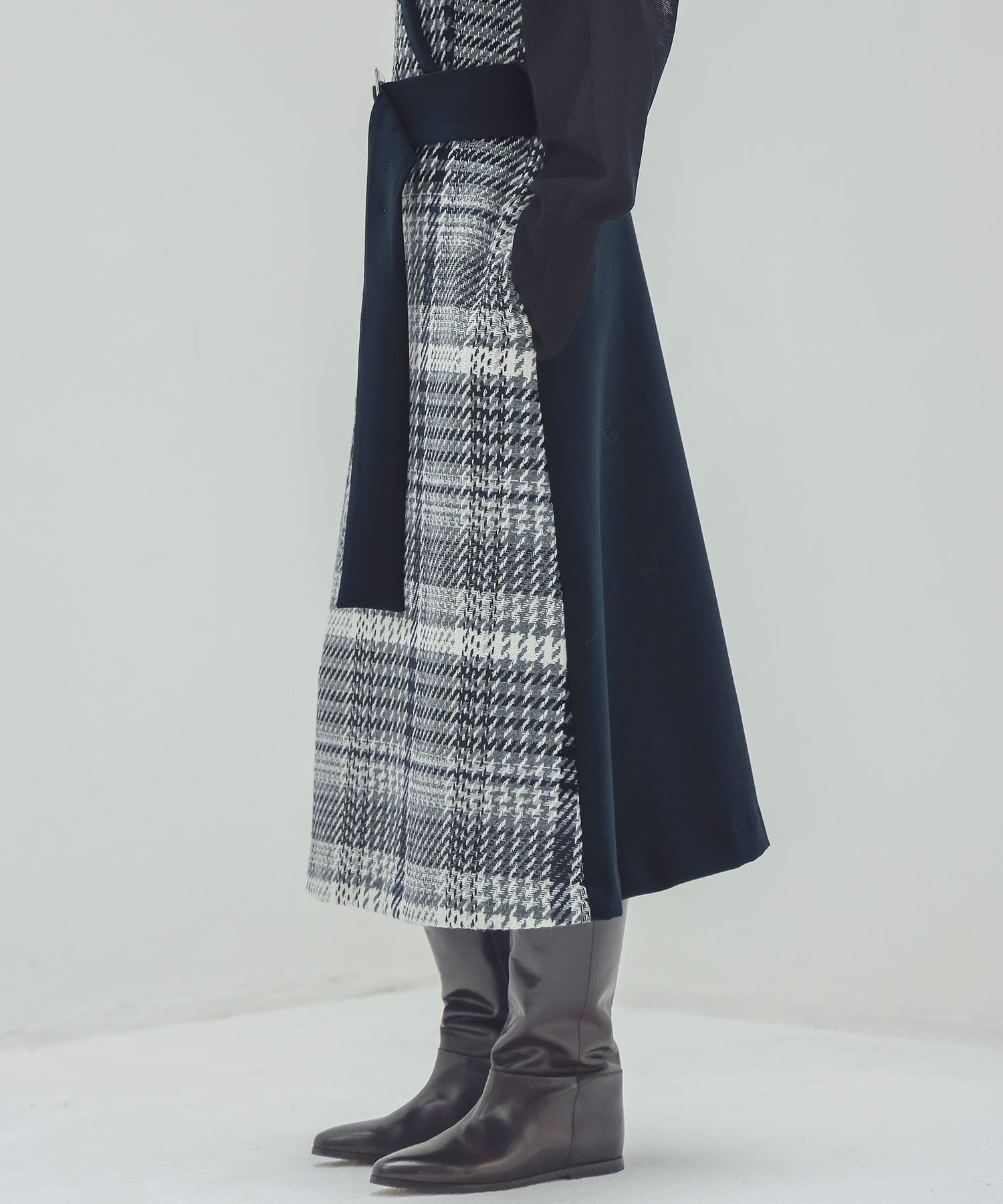 tweed check x W face belted dress