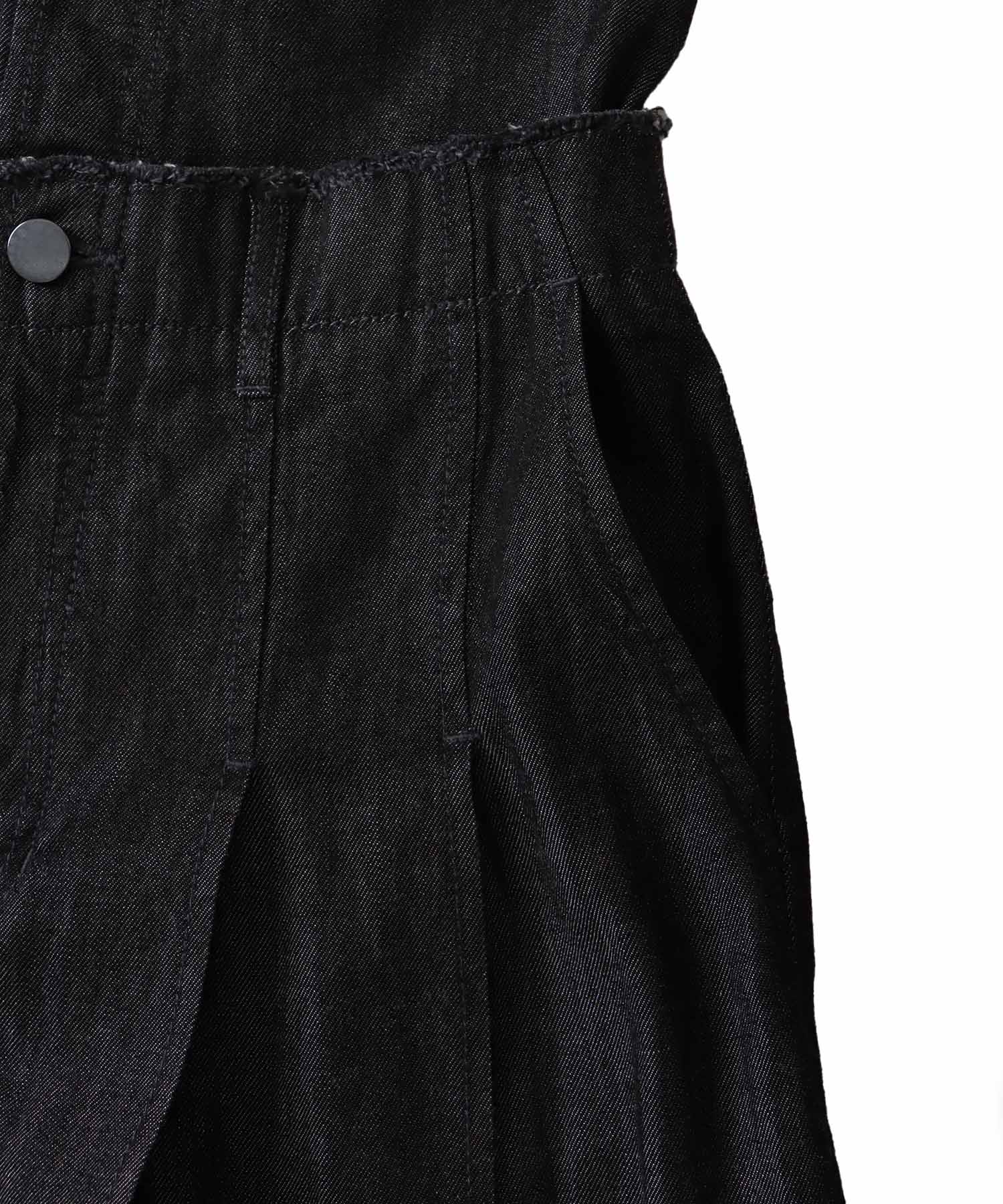 light weight denim tuck long skirt