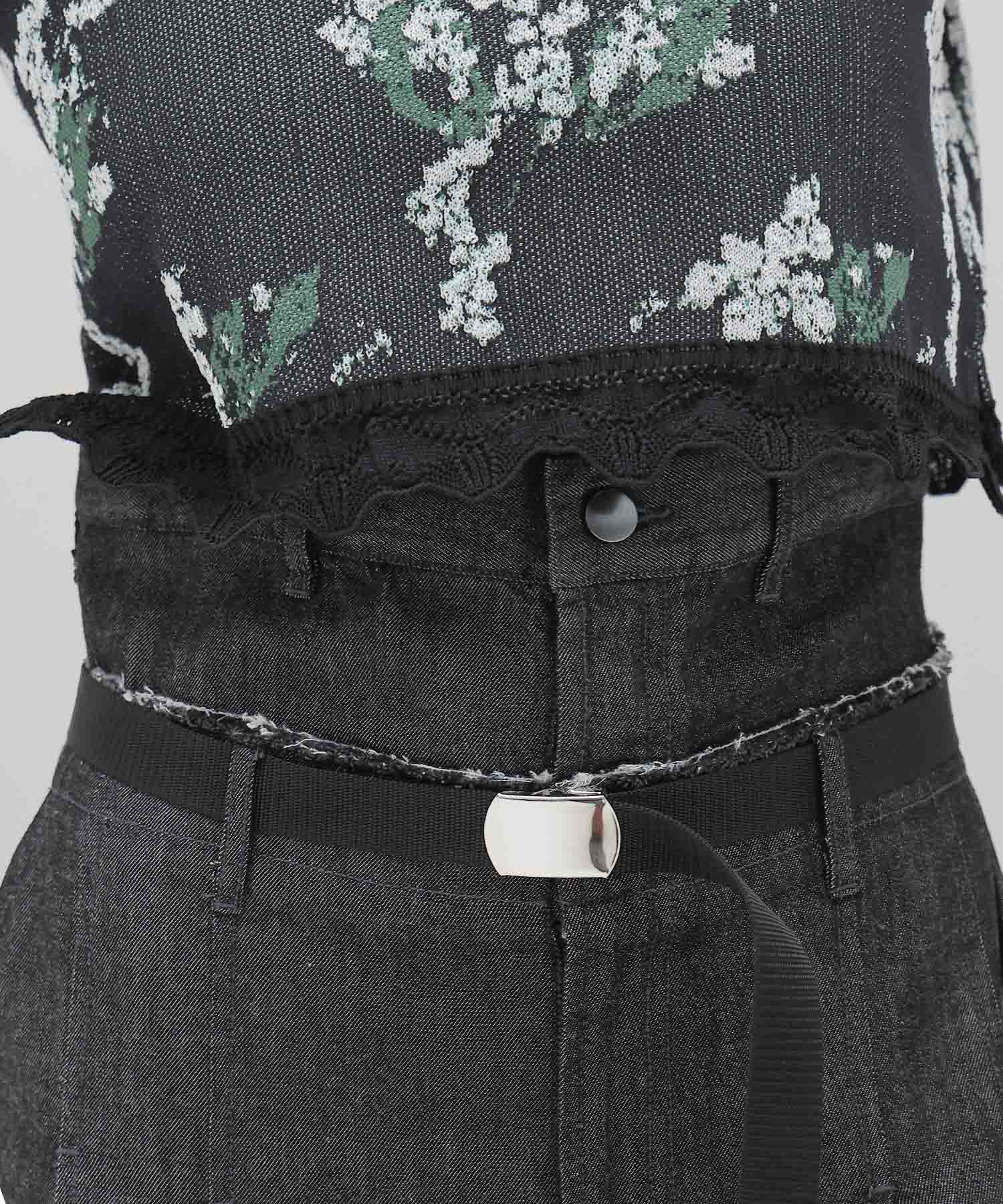 light weight denim tuck long skirt