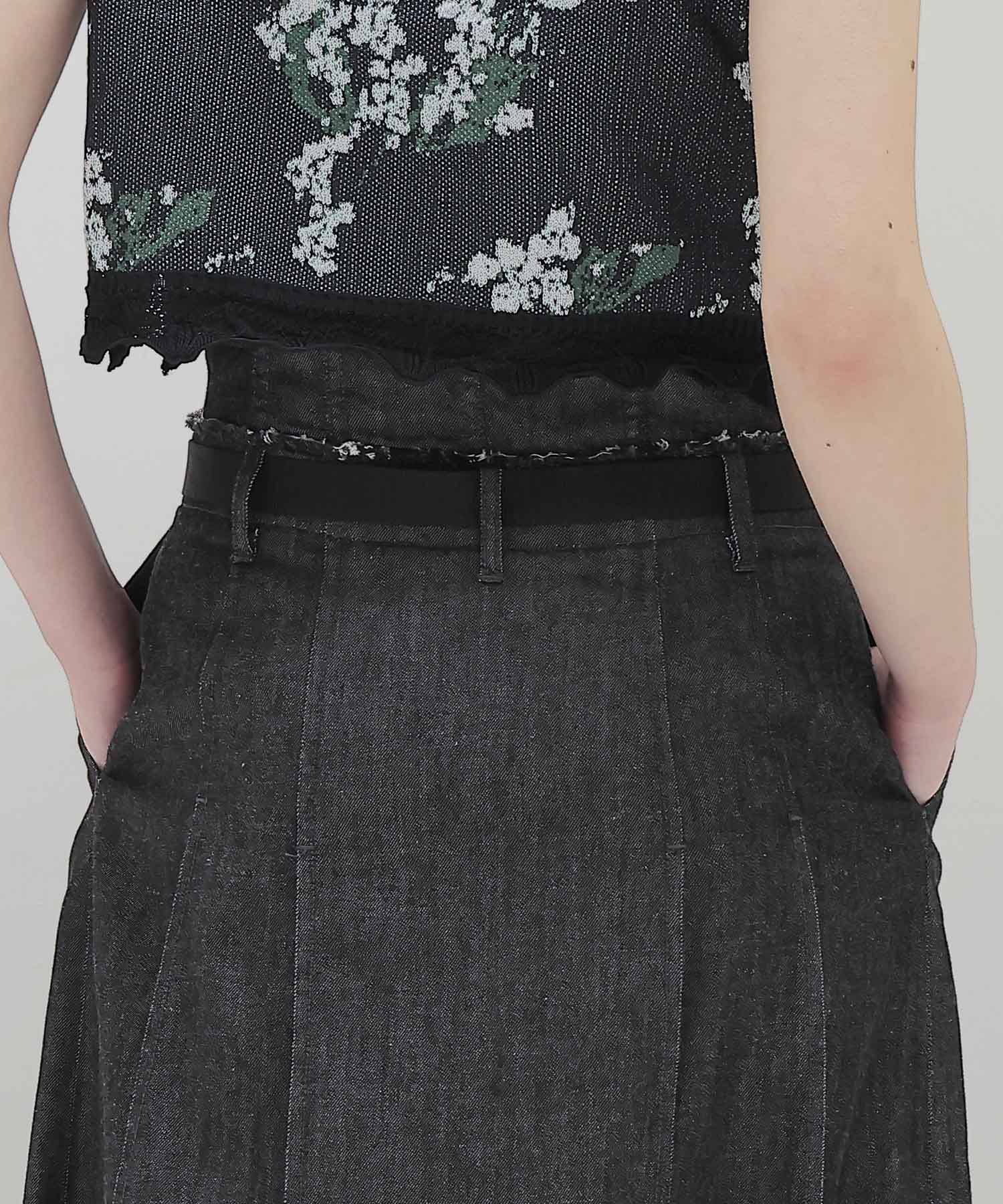 light weight denim tuck long skirt