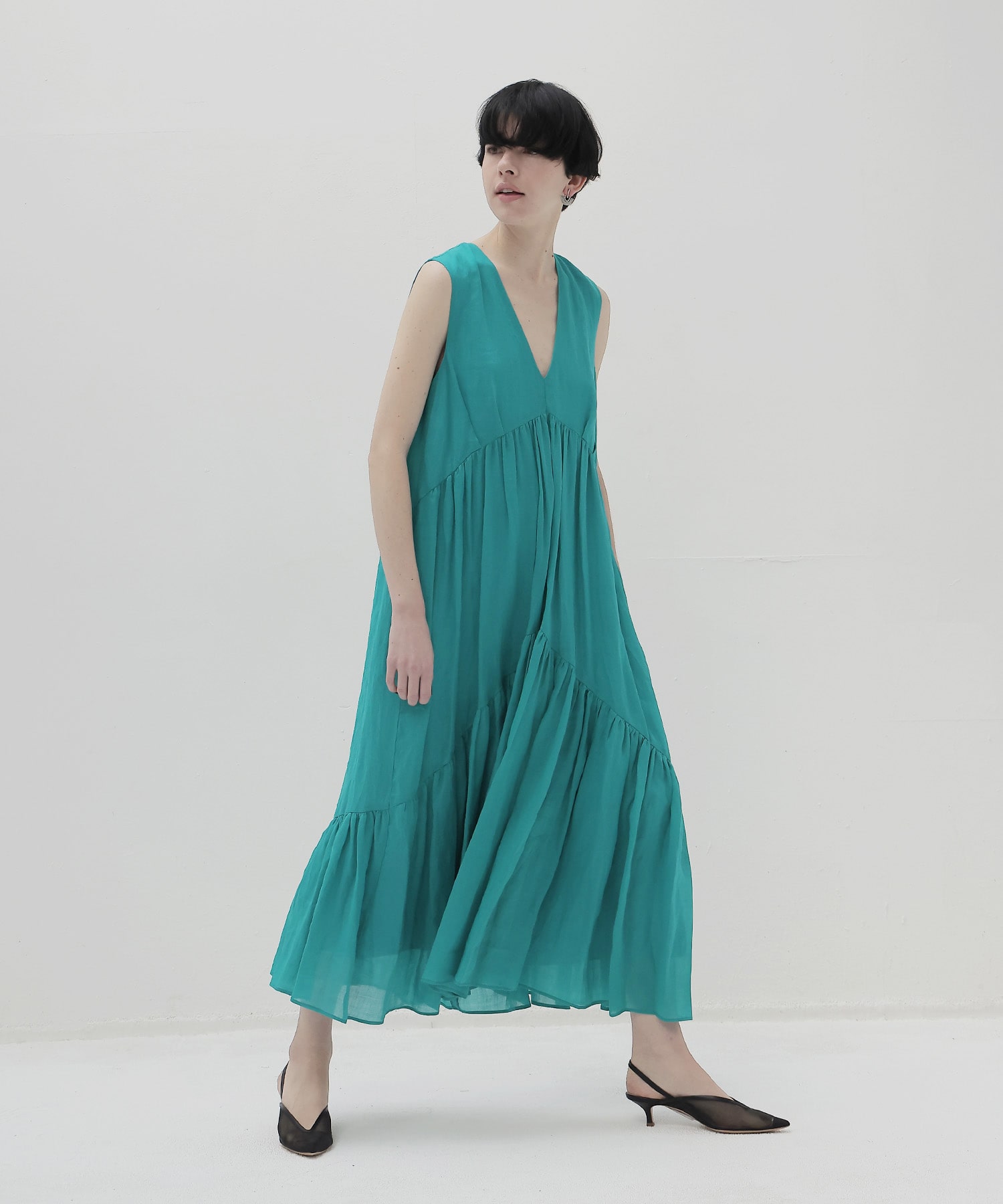 sheer linen tiered dress
