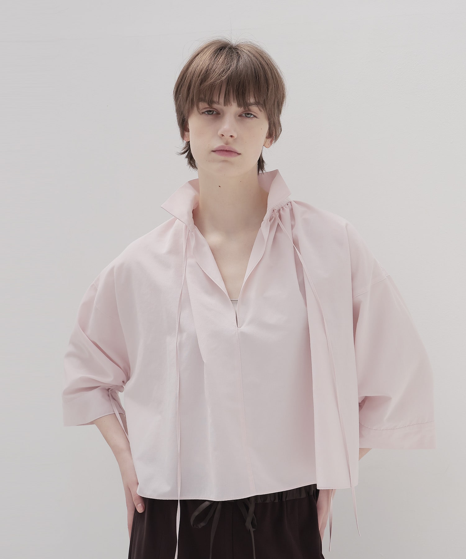 shirring half sleeve short shirt