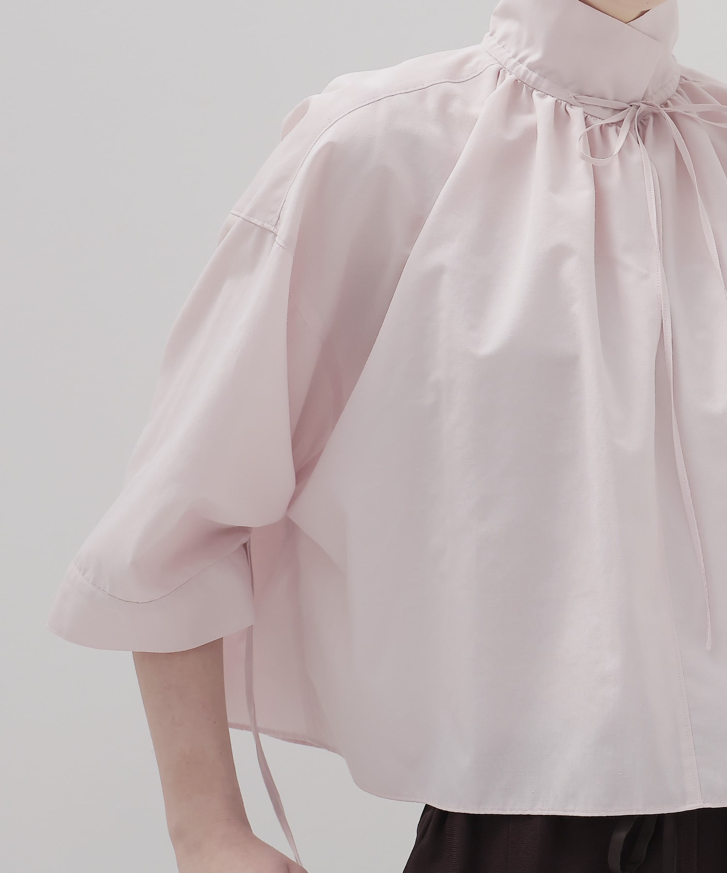 shirring half sleeve short shirt