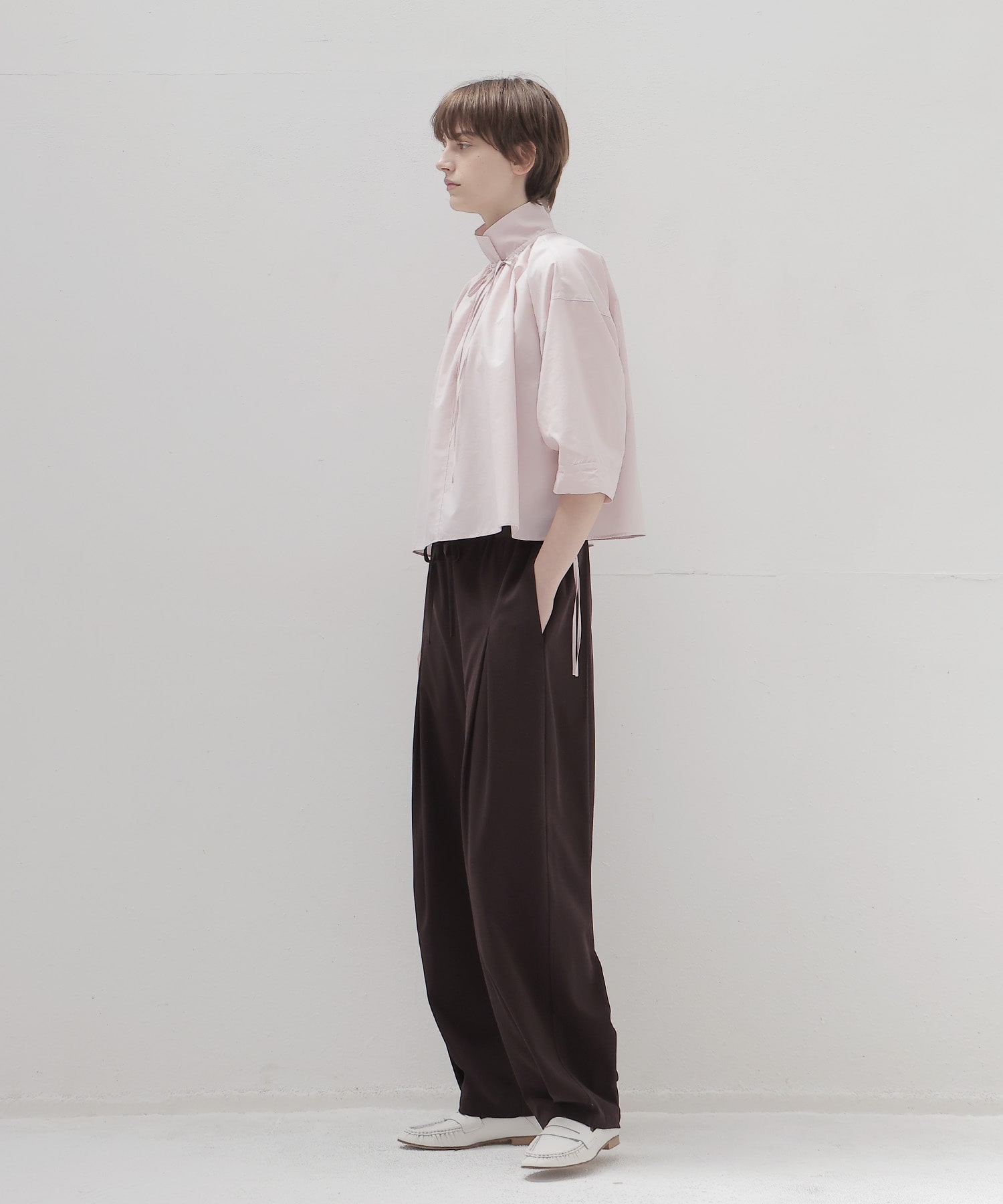 shirring half sleeve short shirt