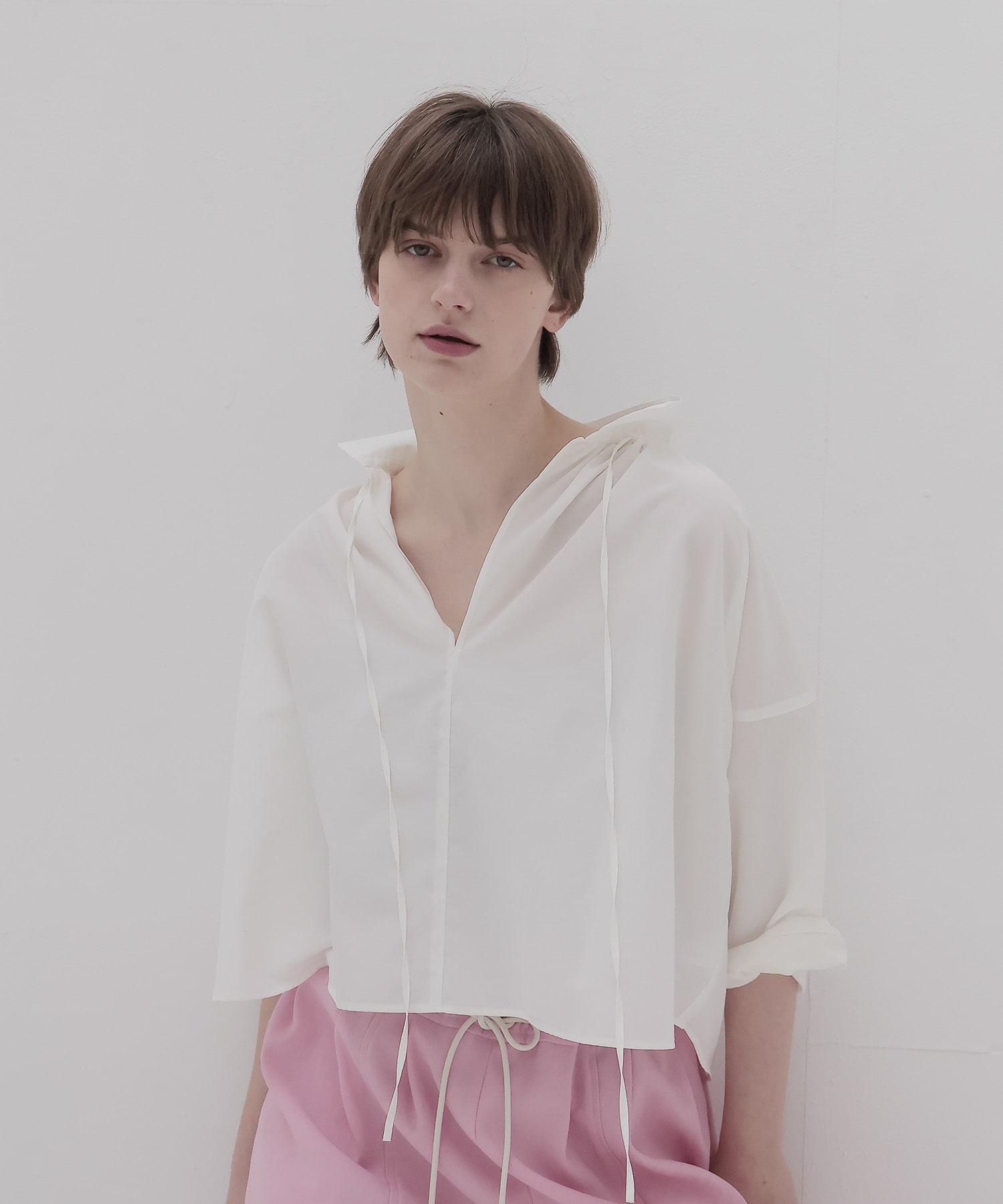 shirring half sleeve short shirt