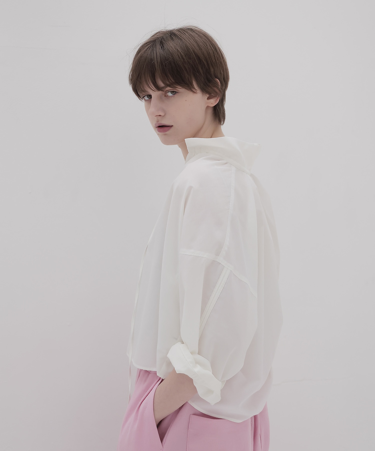shirring half sleeve short shirt