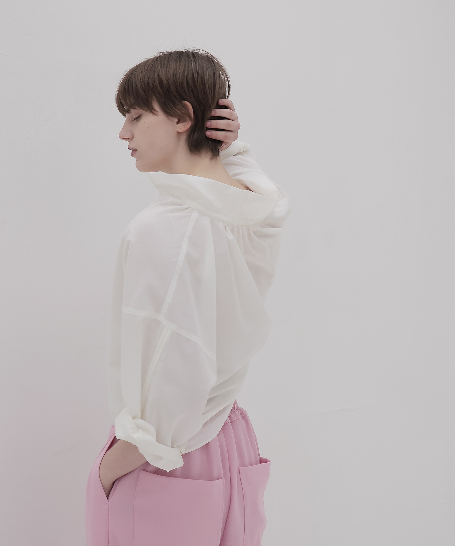 shirring half sleeve short shirt