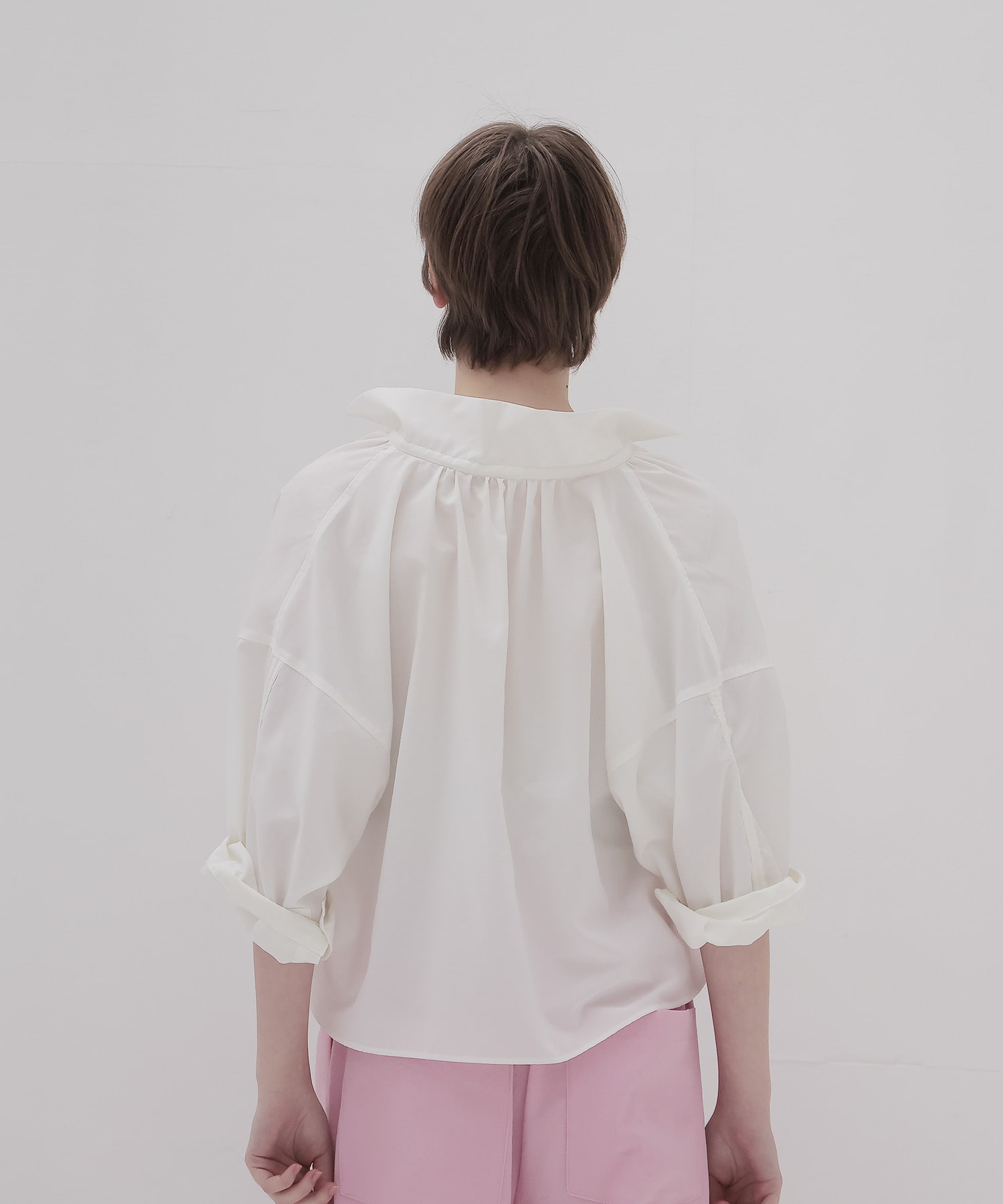 shirring half sleeve short shirt