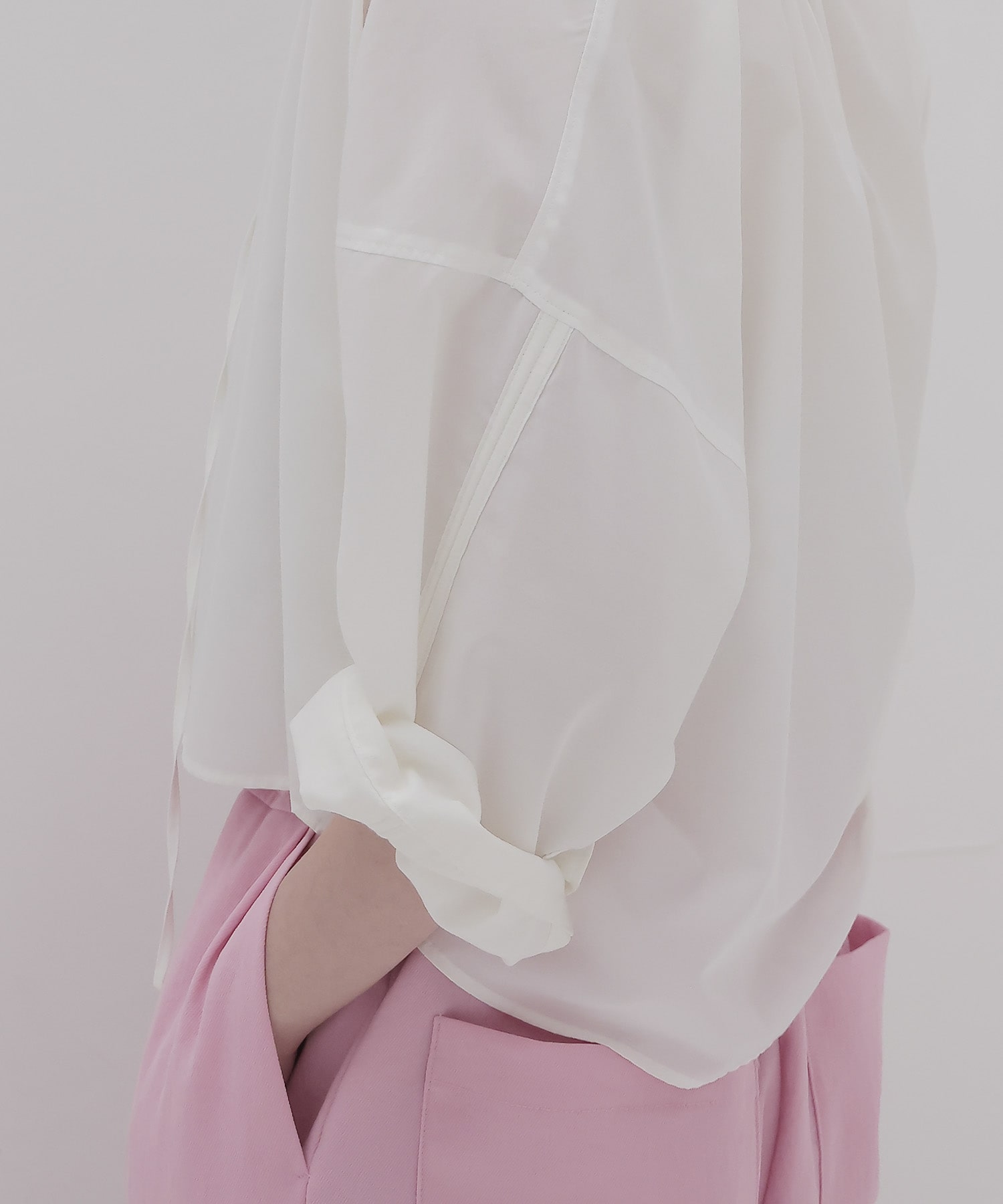 shirring half sleeve short shirt