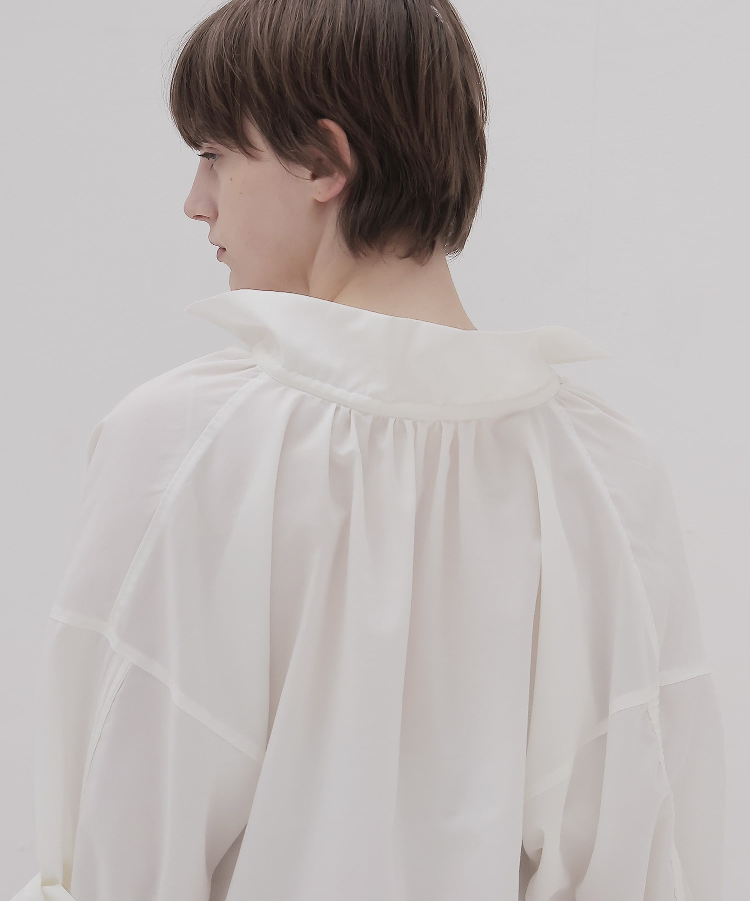 shirring half sleeve short shirt