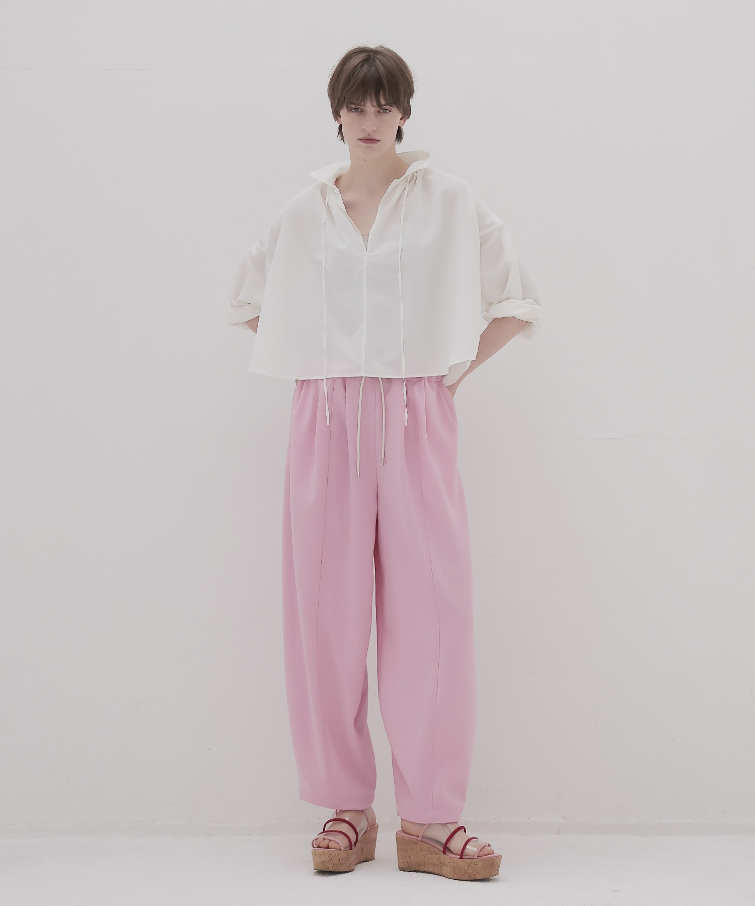 shirring half sleeve short shirt