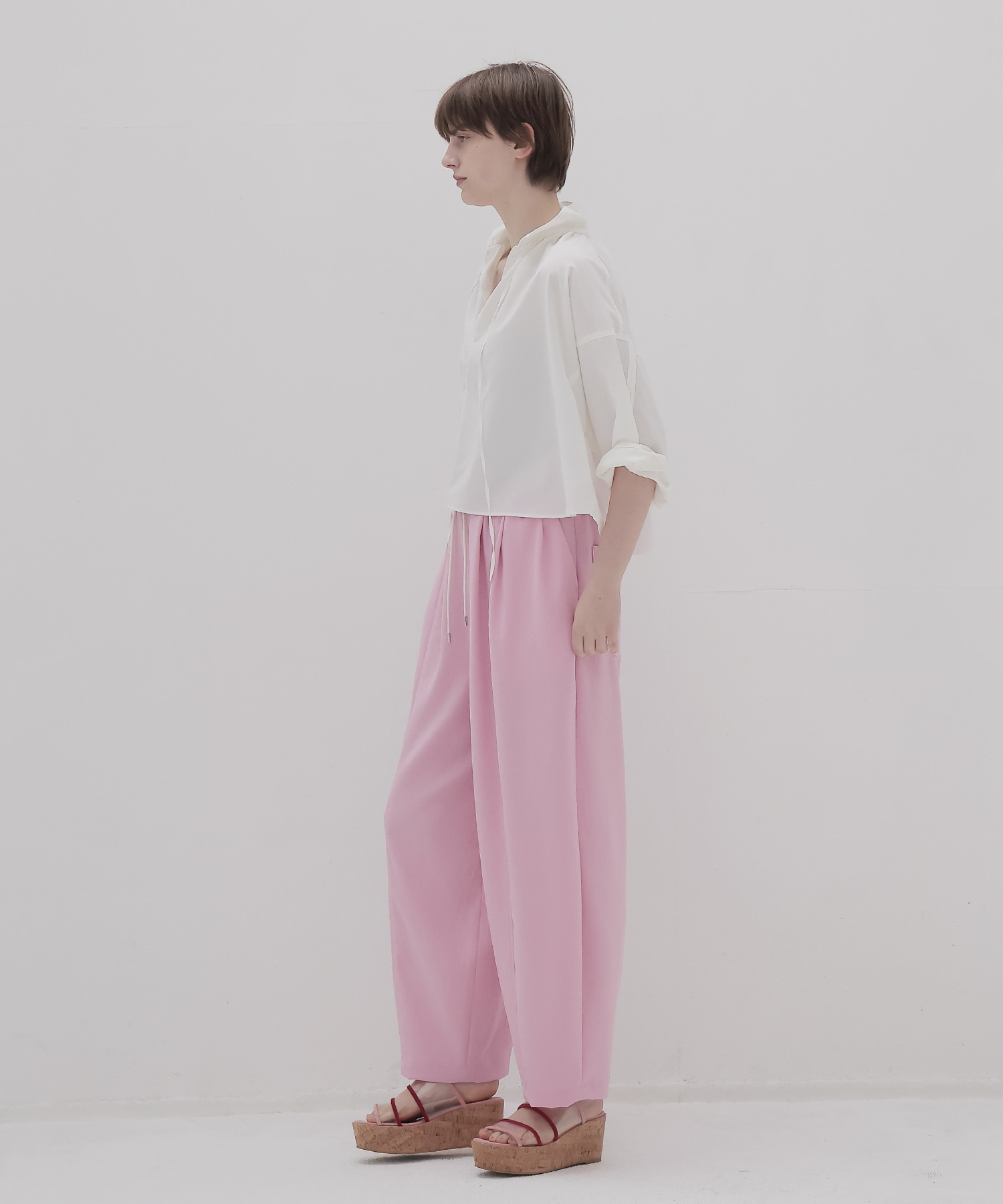 shirring half sleeve short shirt