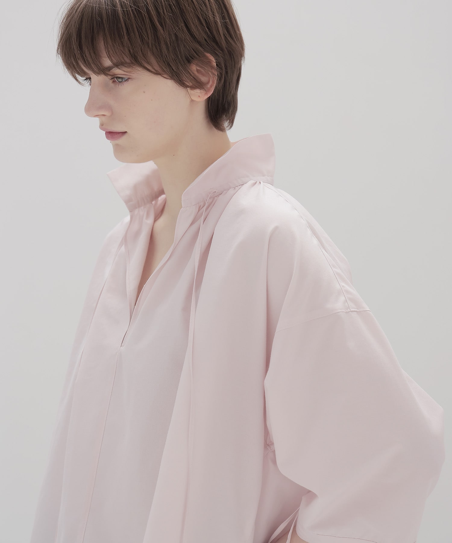 shirring half sleeve short shirt