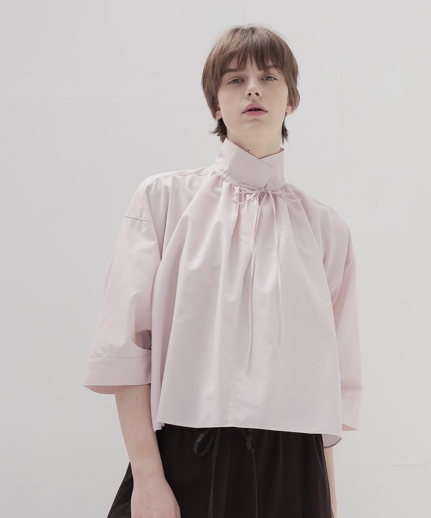 shirring half sleeve short shirt