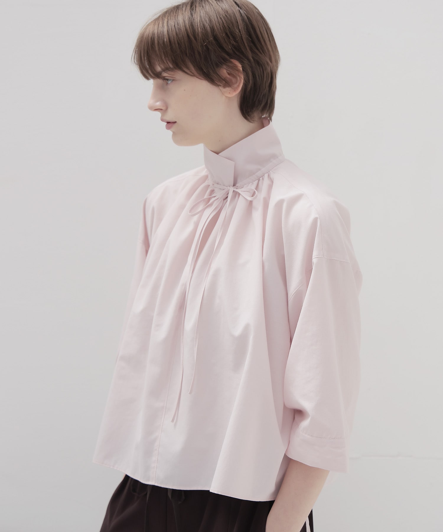 shirring half sleeve short shirt