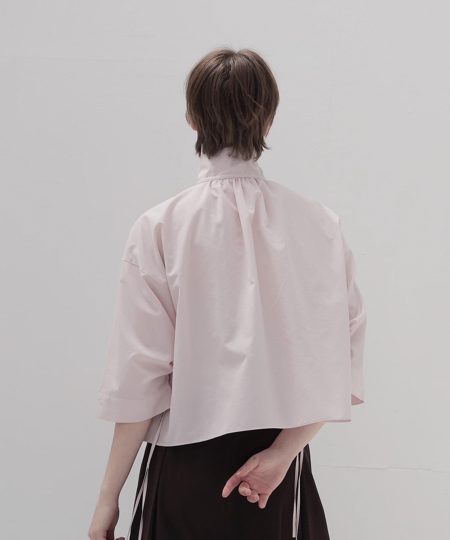 shirring half sleeve short shirt